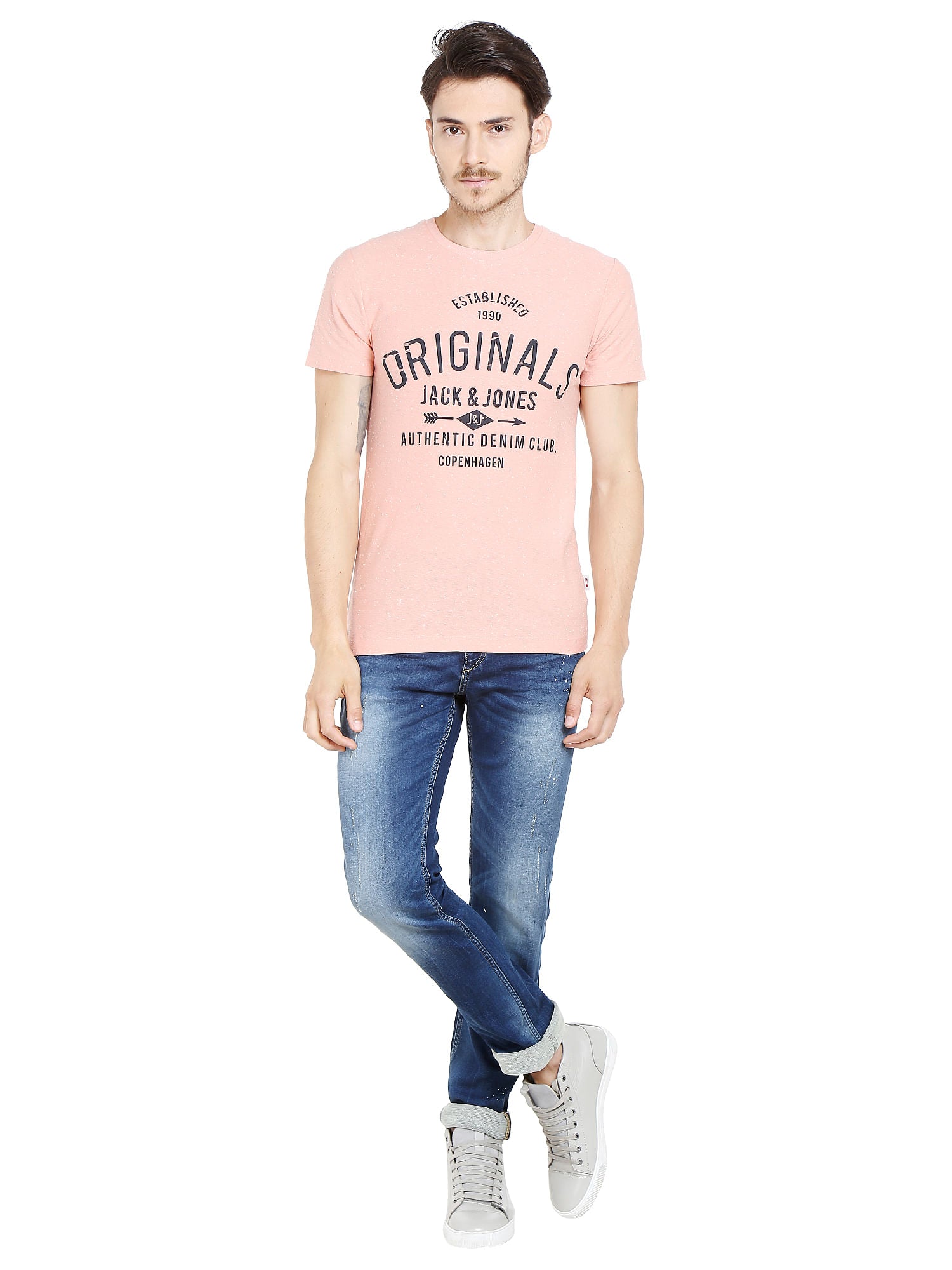 Beige Graphic Print Crew Neck T-Shirt