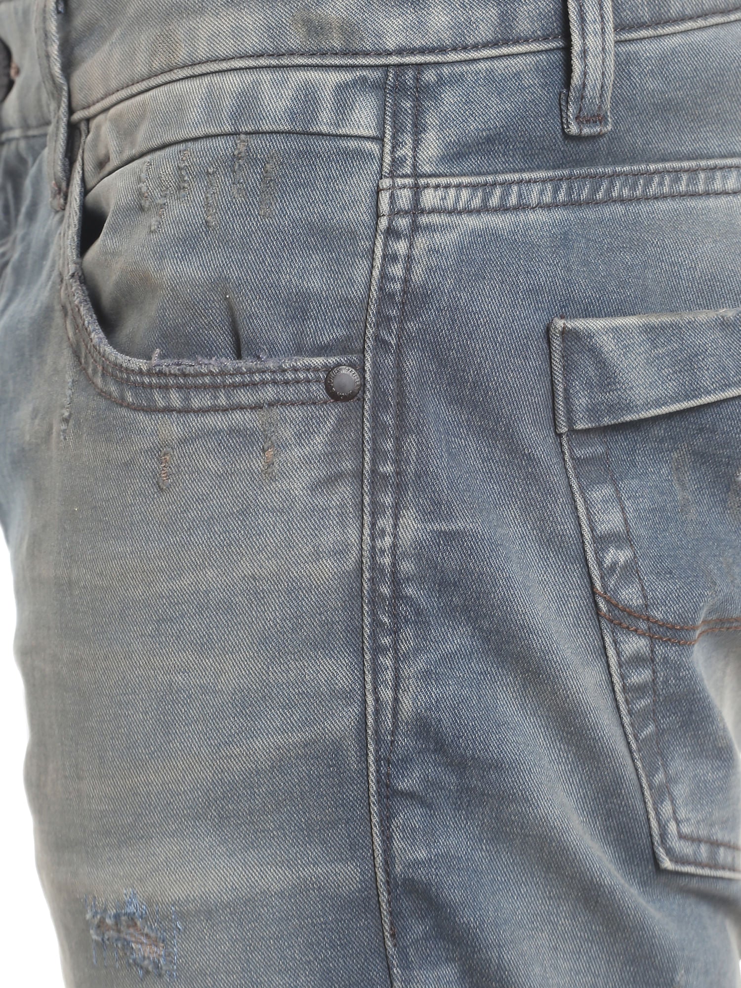 Distressed Low Rise Slim Blue Jeans