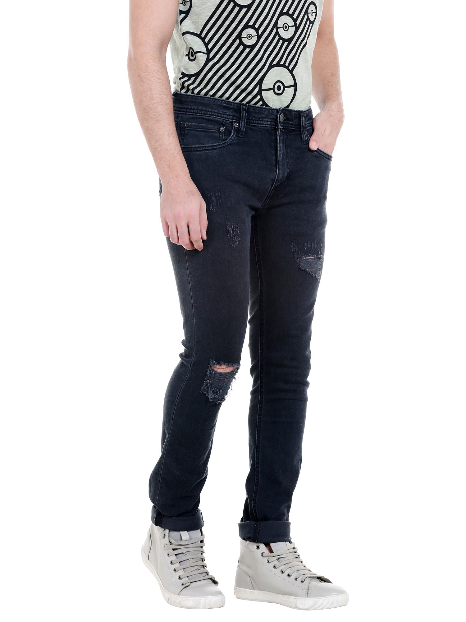 Dark Grey Distressed Skinny Jeans