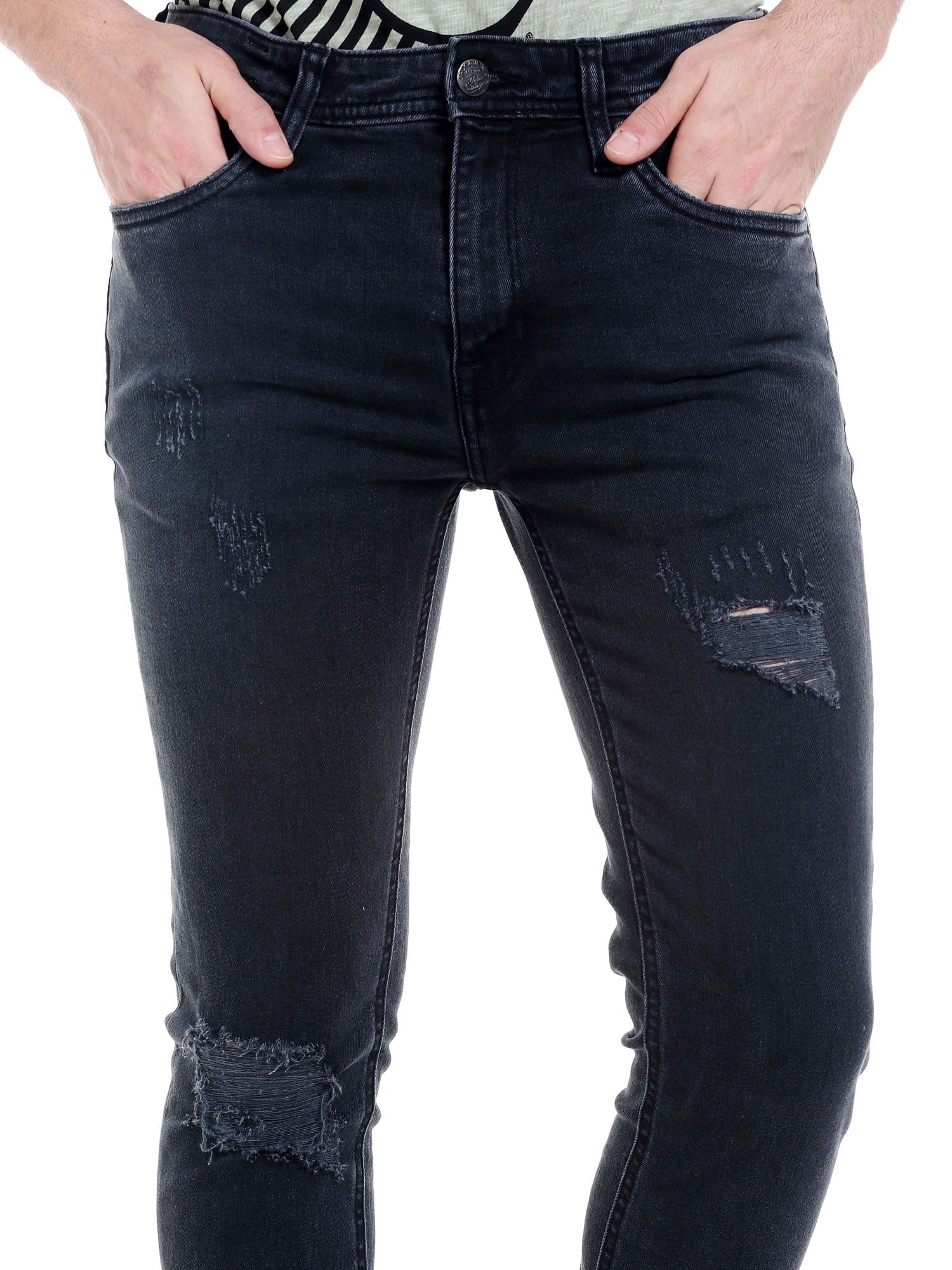 Dark Grey Distressed Skinny Jeans