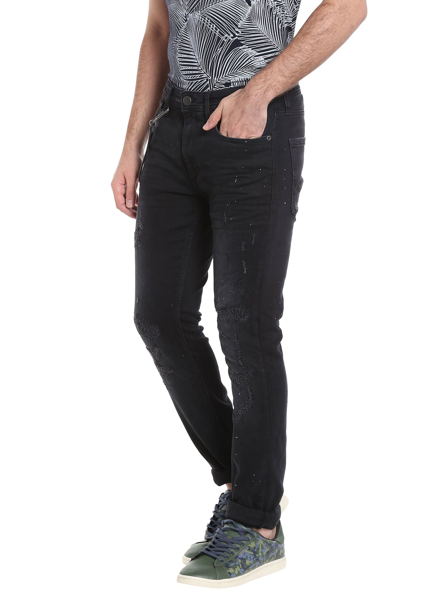 Black Low Rise Skinny Fit Distressed Jeans