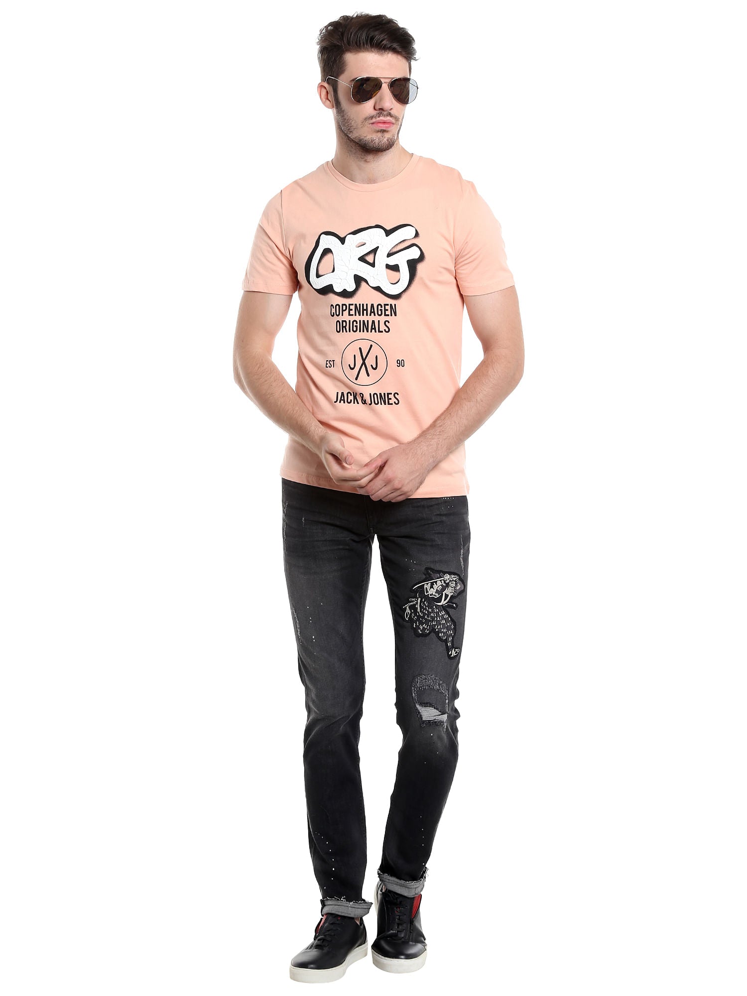 Black Distressed Patchwork Slim Jeans