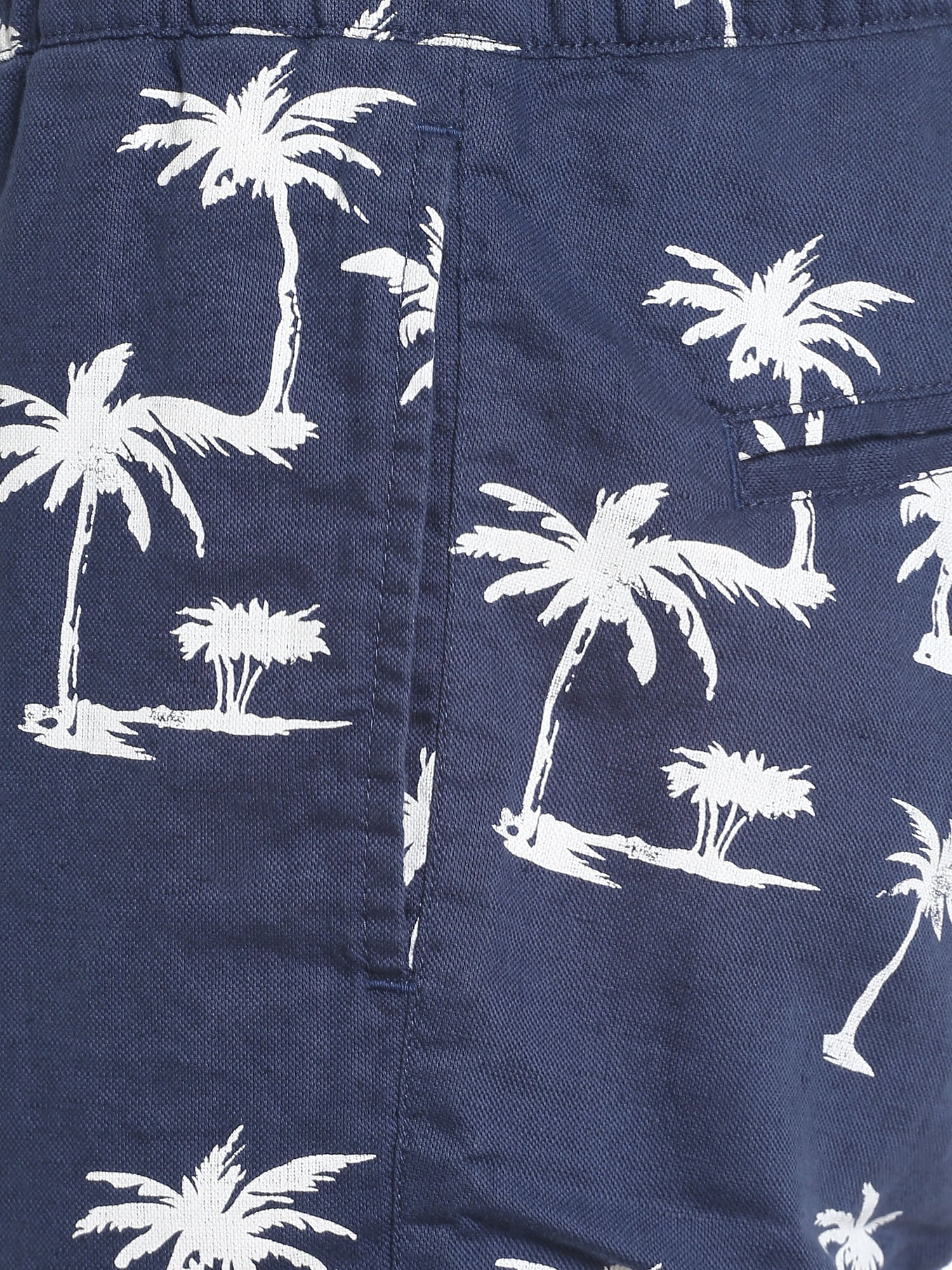 Blue Palm Tree Print Drawstring Shorts