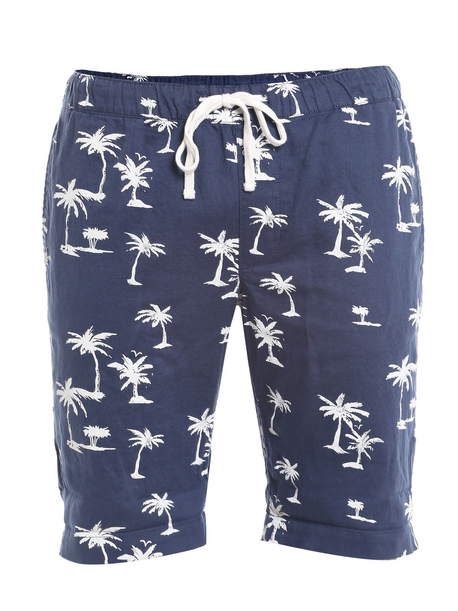 Blue Palm Tree Print Drawstring Shorts