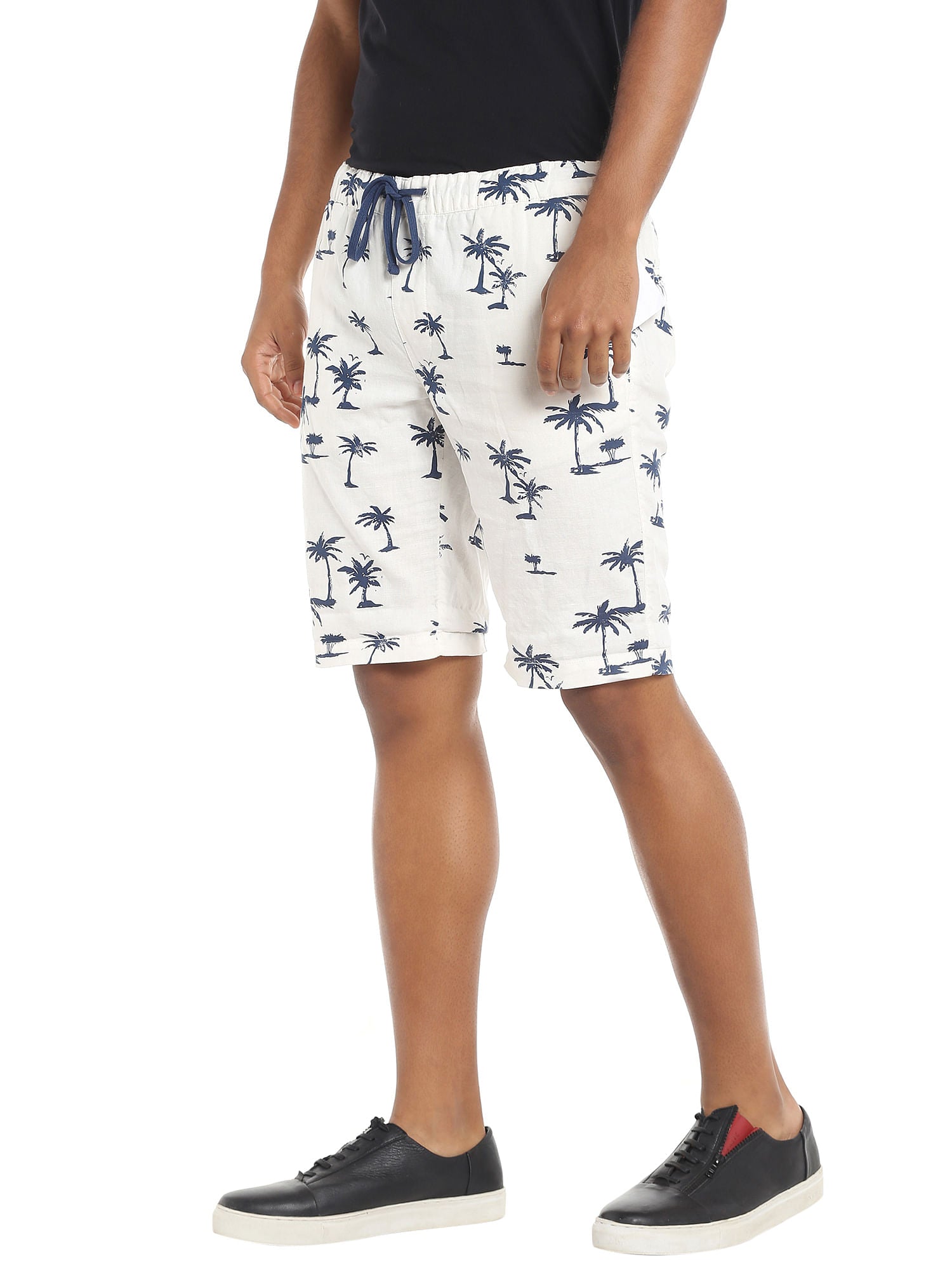 White Palm Tree Print Drawstring Shorts