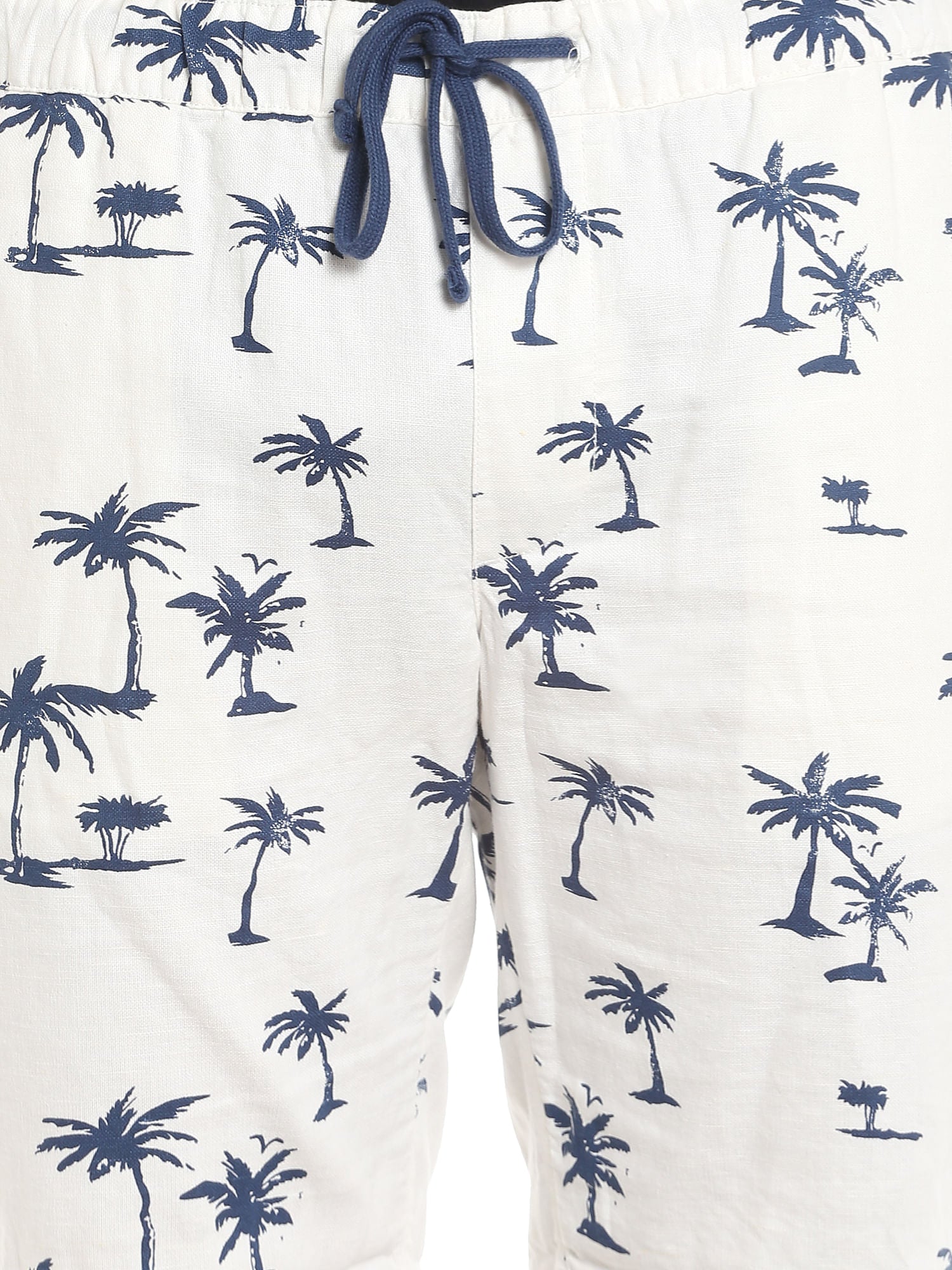 White Palm Tree Print Drawstring Shorts