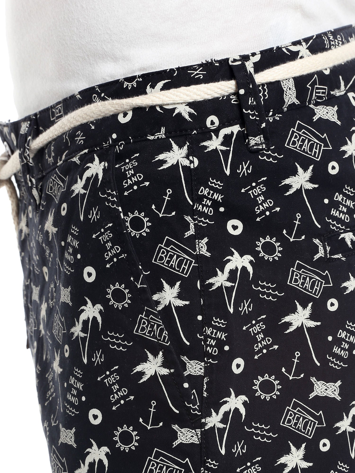Black Printed Chino Shorts