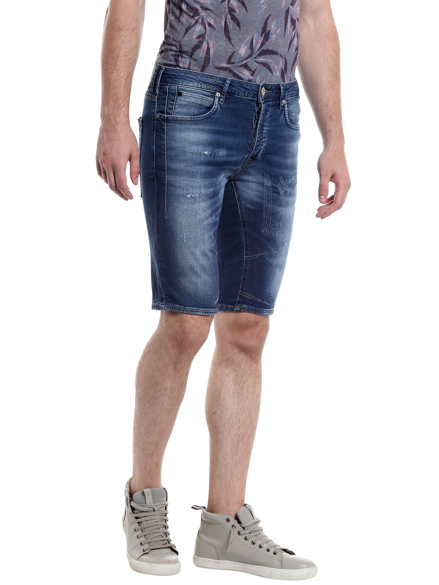 Dark Blue Denim Slim Fit Shorts