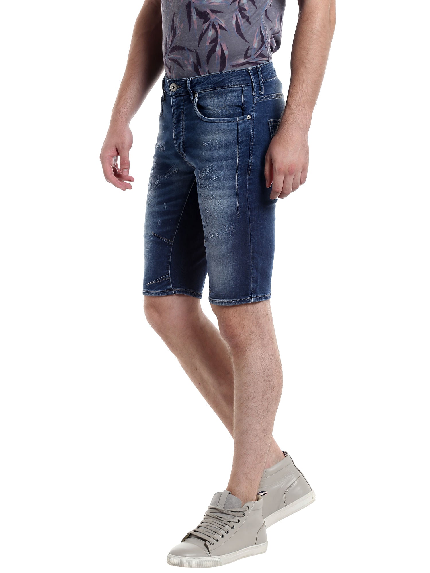 Dark Blue Denim Slim Fit Shorts