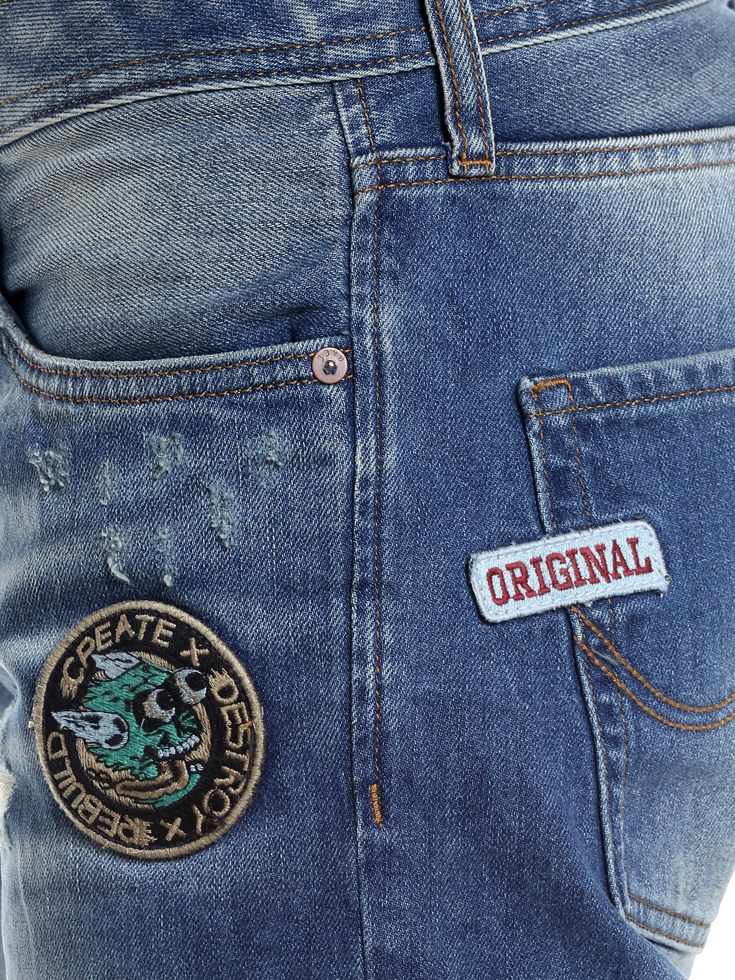 Blue Slogan Print Denim Shorts
