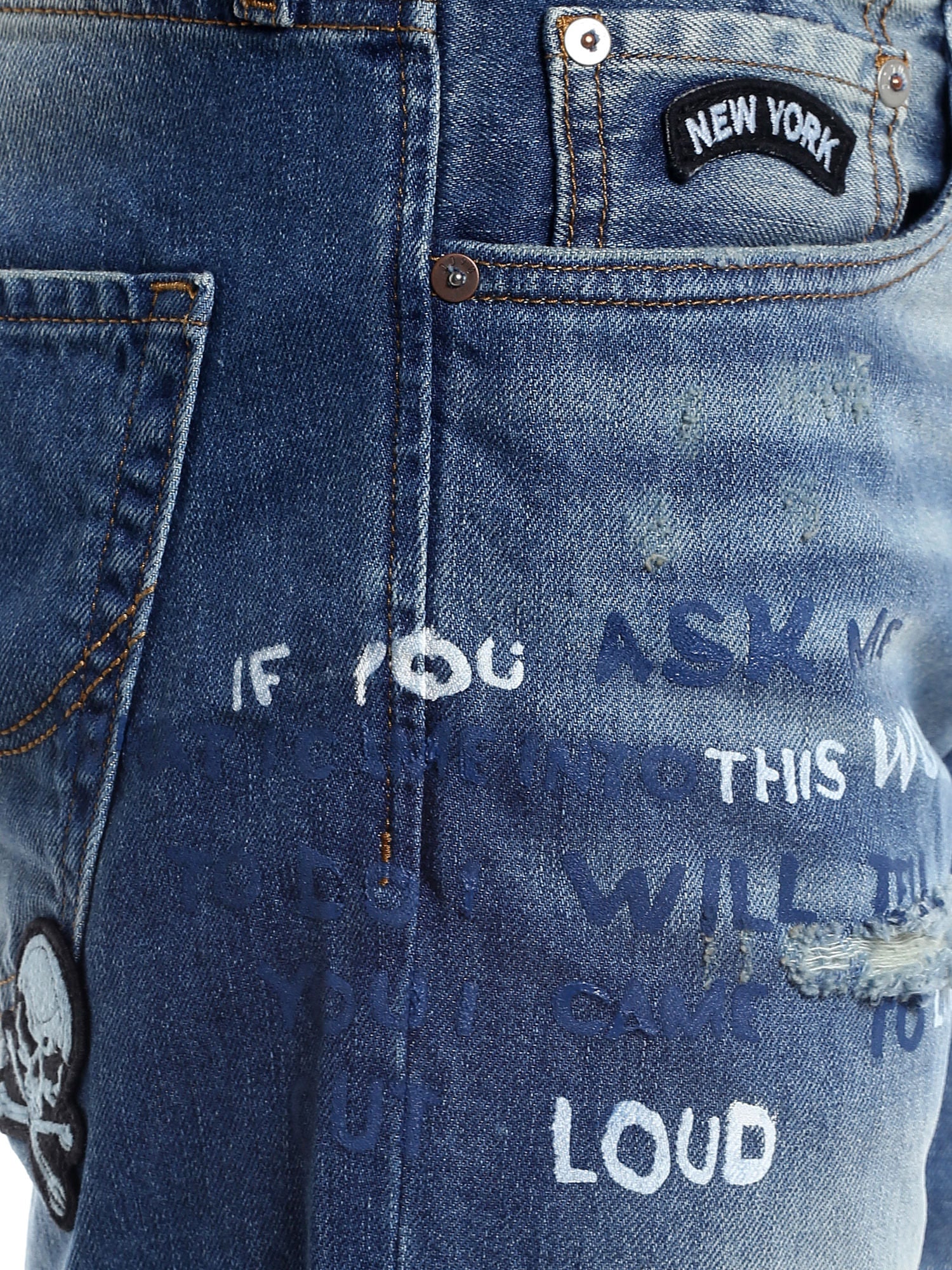 Blue Slogan Print Denim Shorts