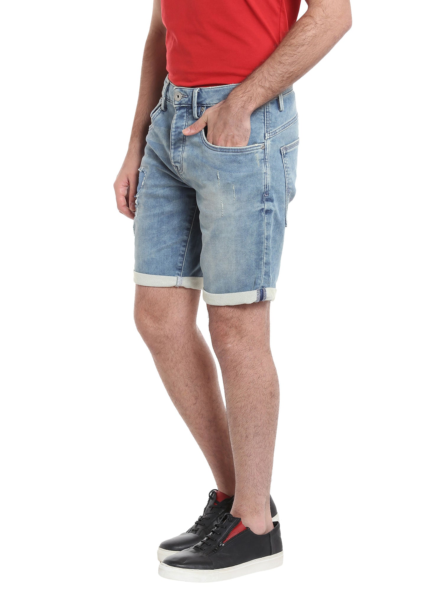 Light Blue Denim Mid Rise Shorts