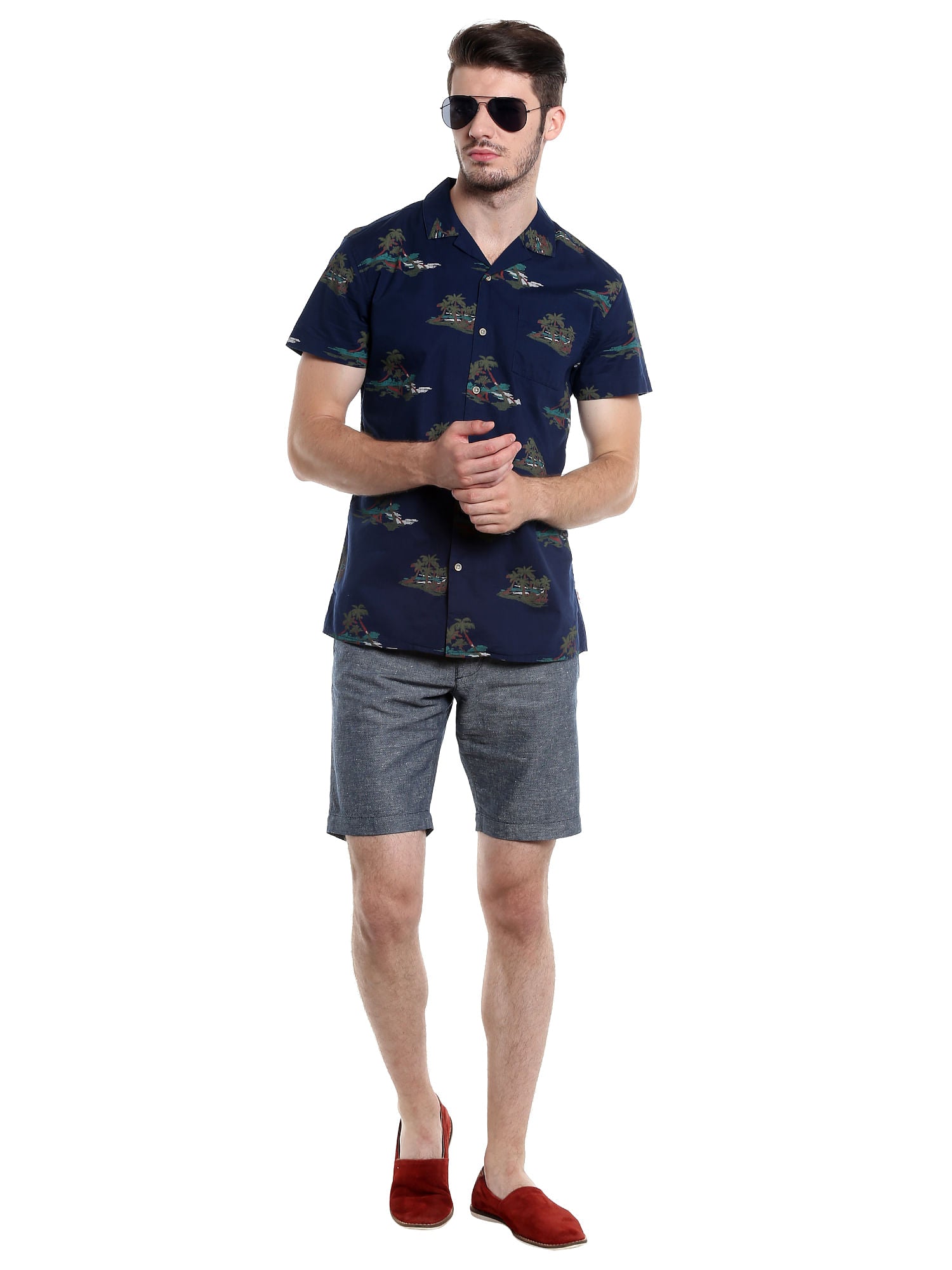 Grey Chino Linen Shorts