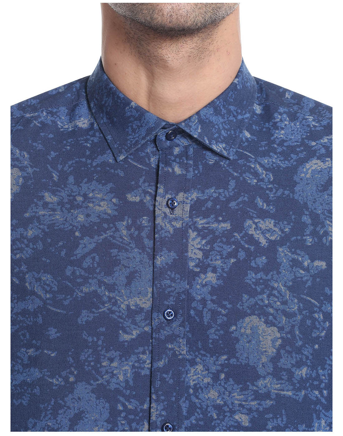 Dark Blue Denim Printed Slim Shirt