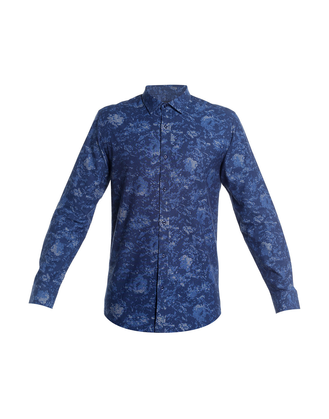 Dark Blue Denim Printed Slim Shirt