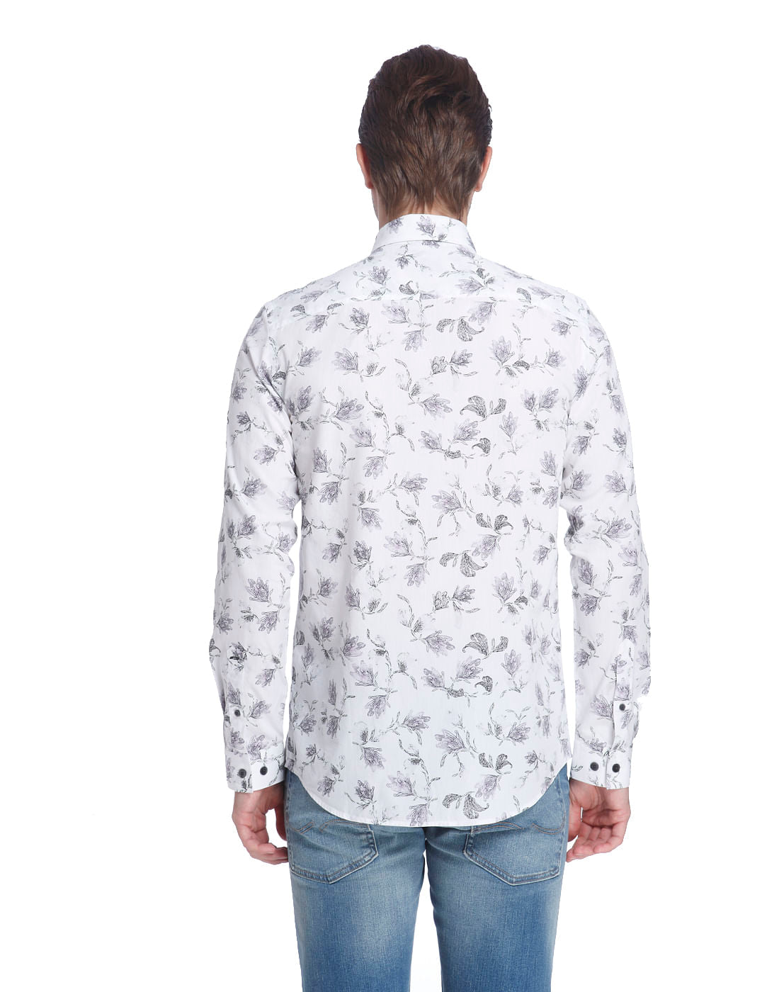 White Floral Print Slim Fit Shirt