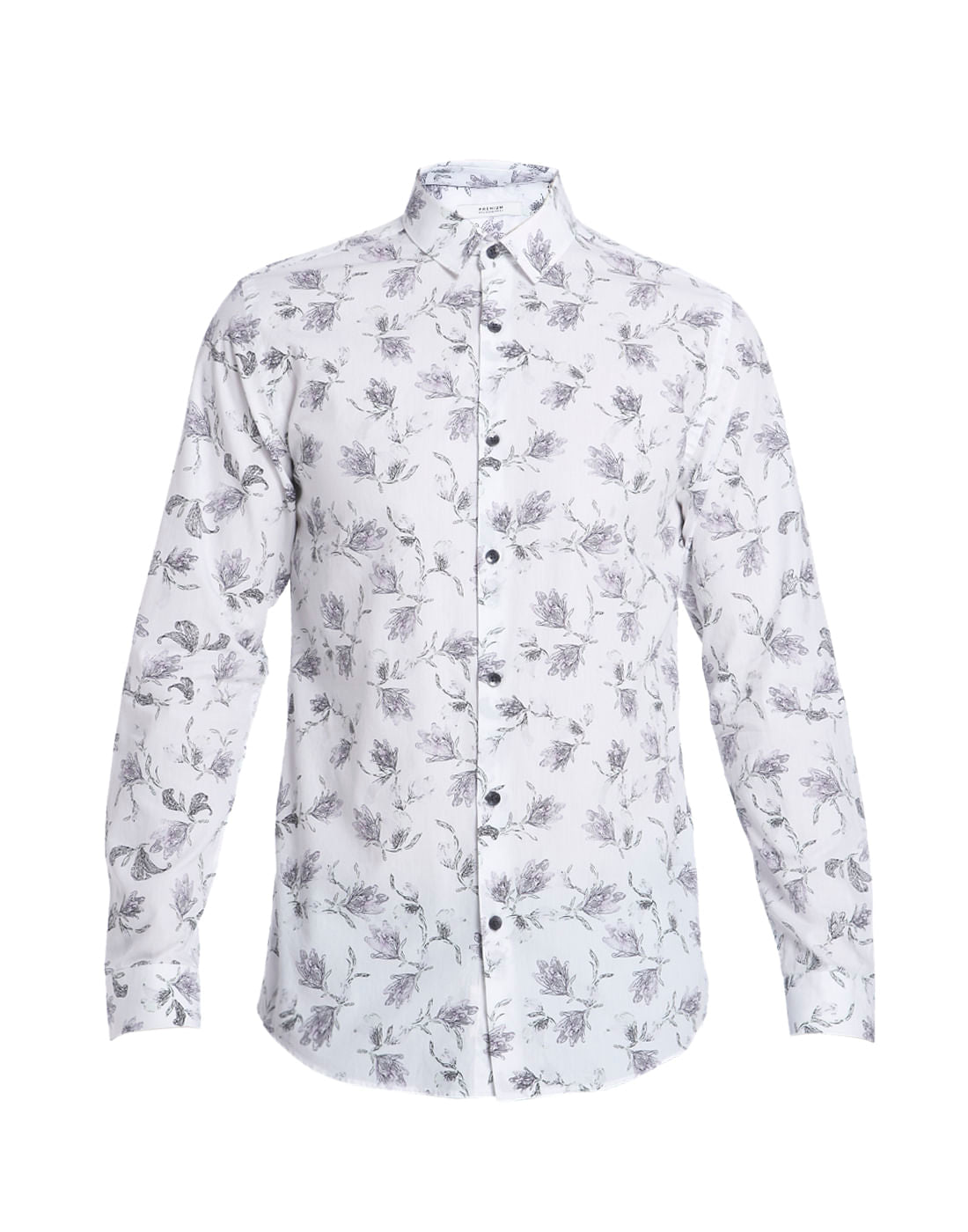 White Floral Print Slim Fit Shirt