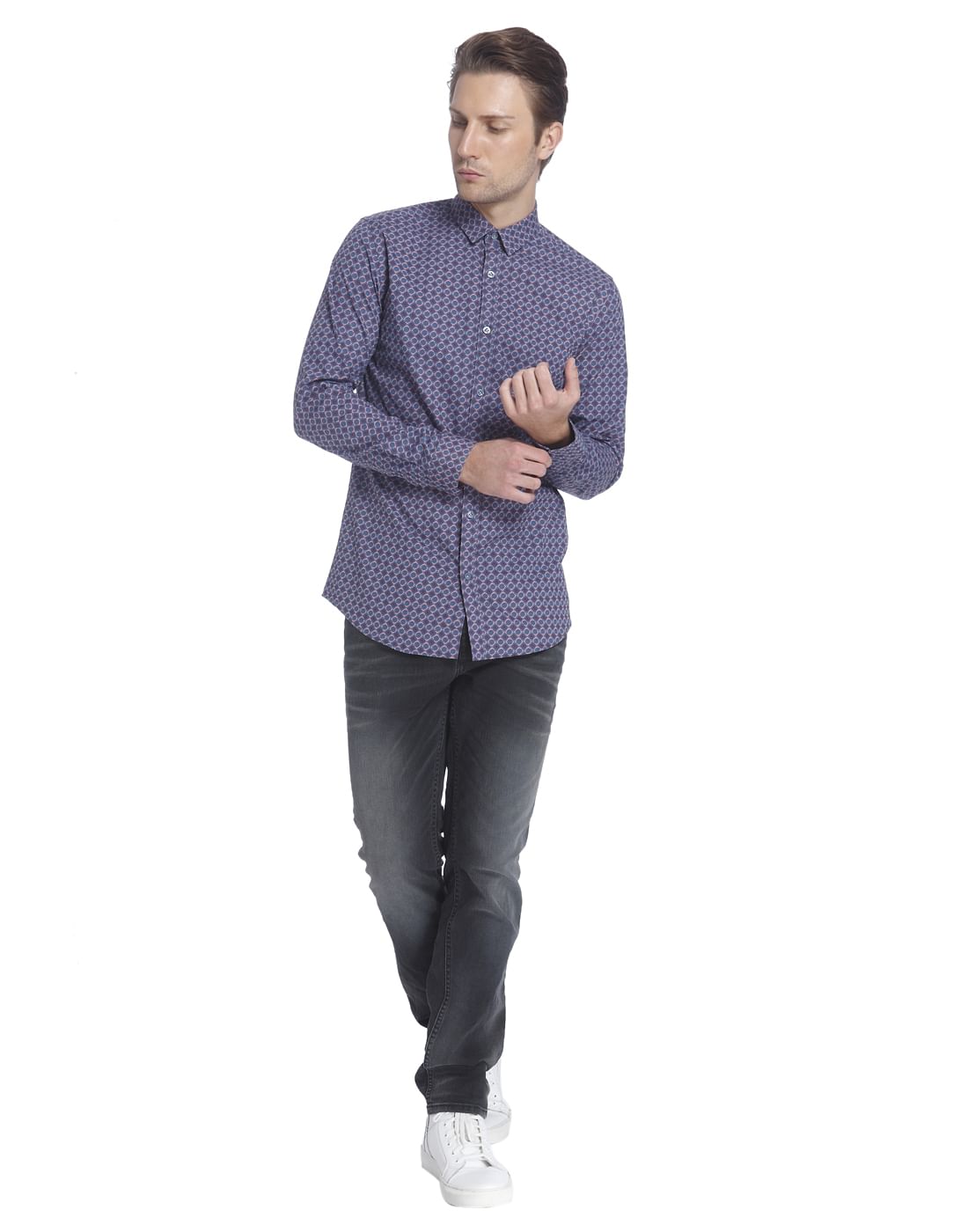 Blue All Over Print Slim Fit Shirt