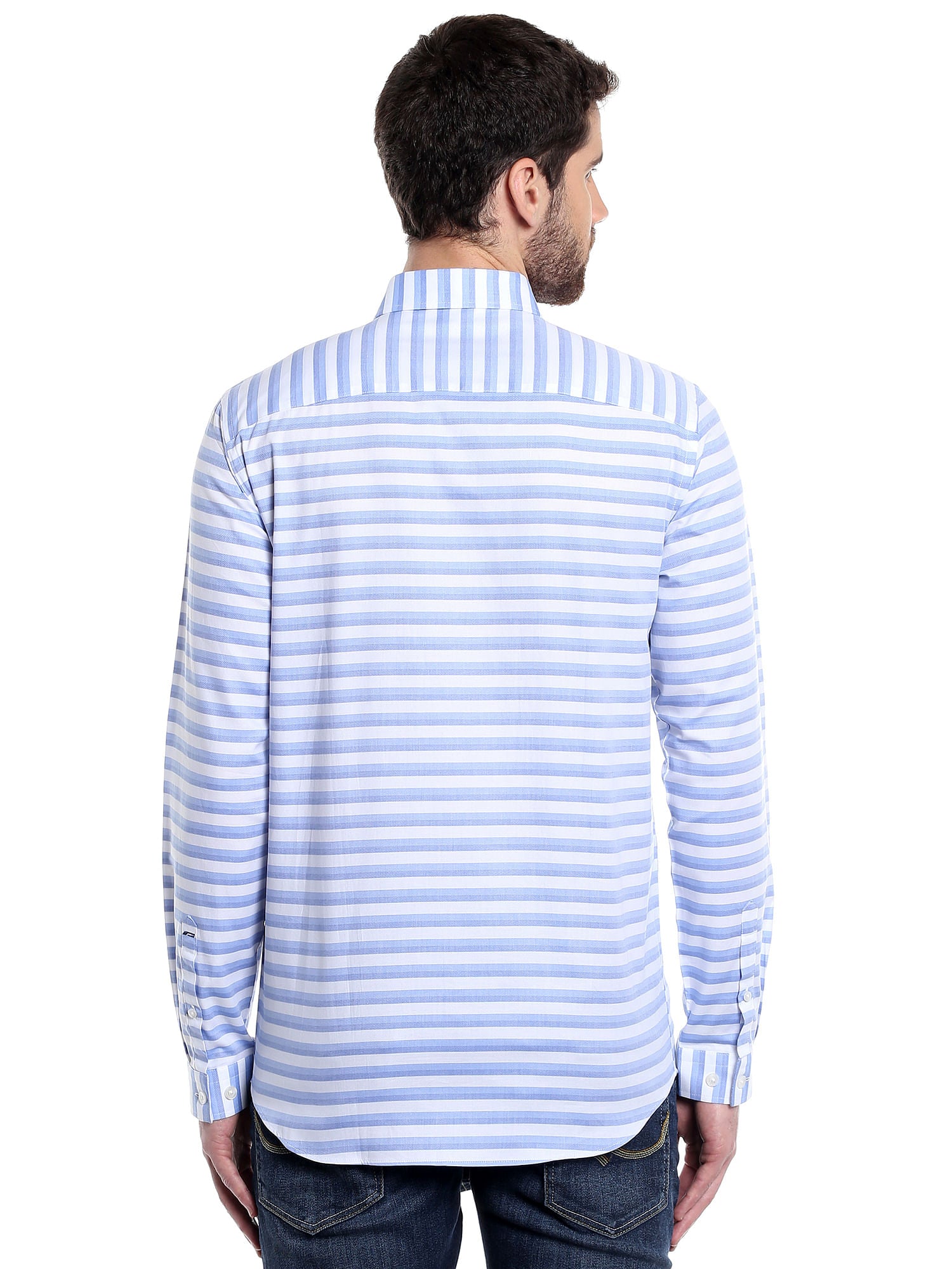 White & Blue Striped Slim Fit Shirt