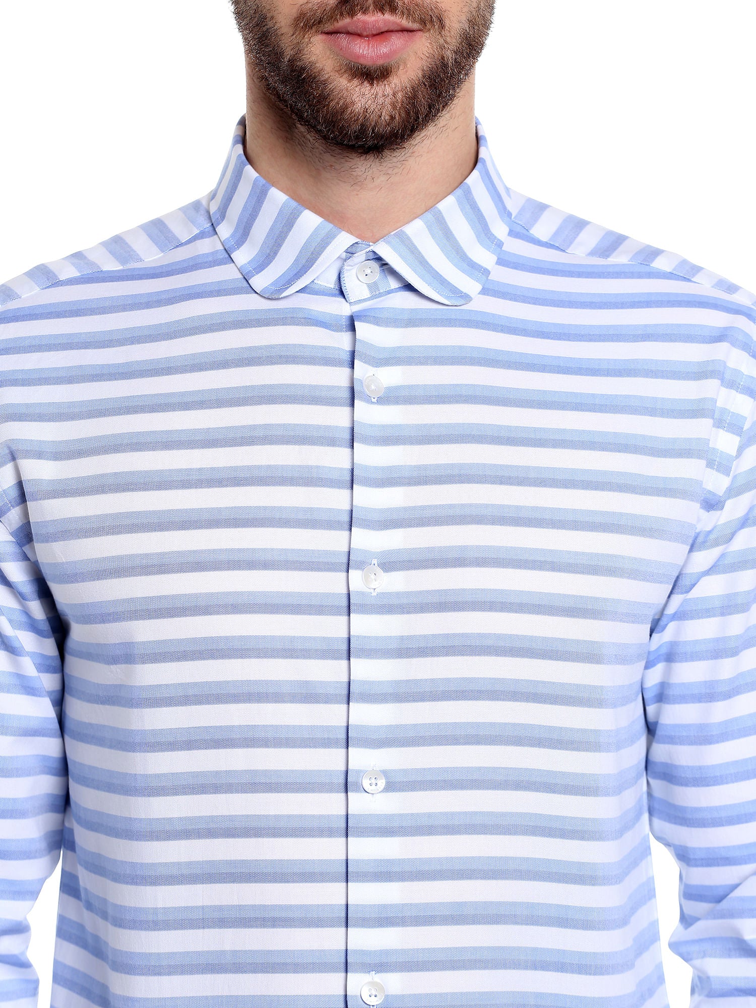 White & Blue Striped Slim Fit Shirt