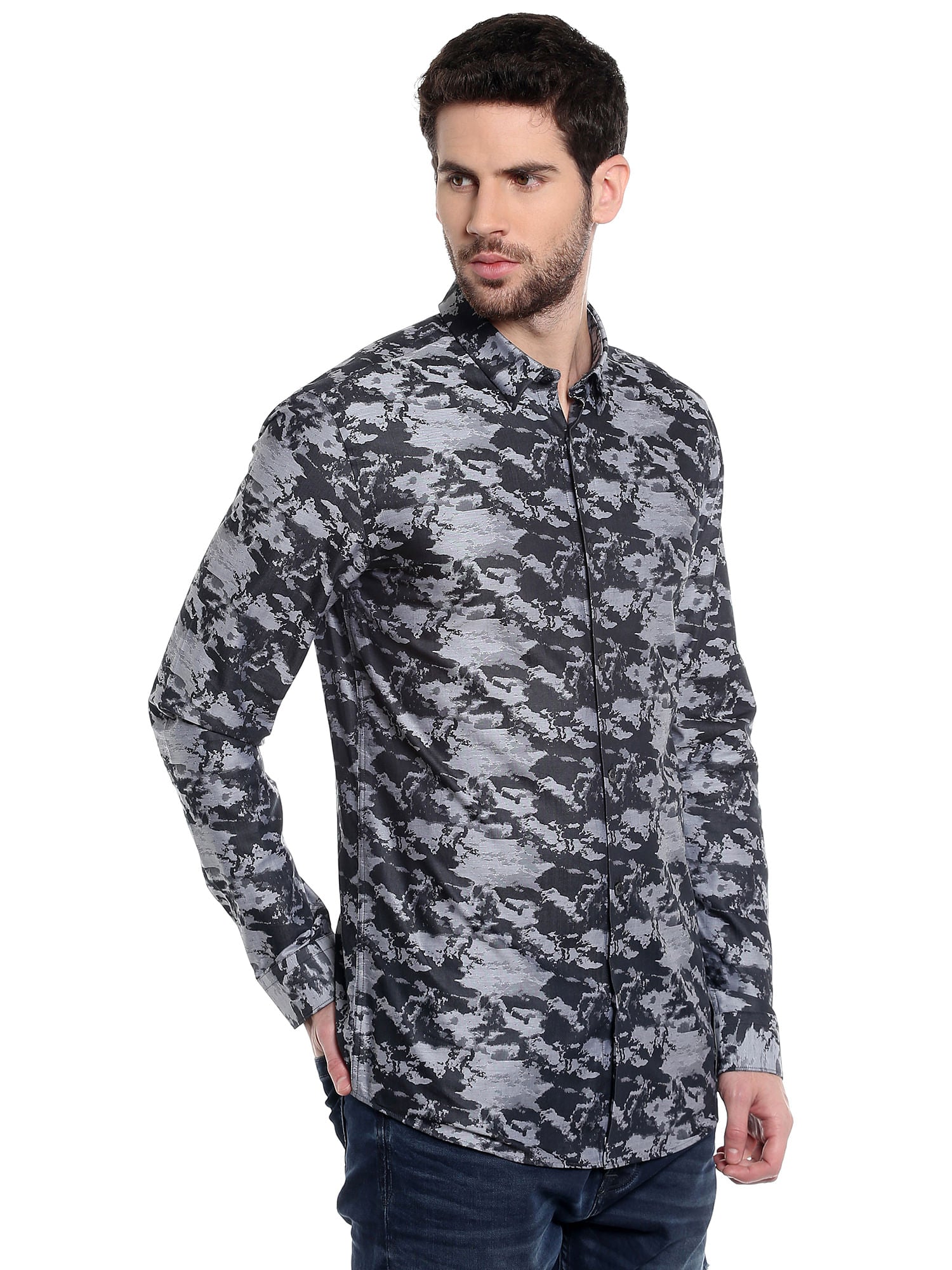 Black Printed Slim Fit Shirt