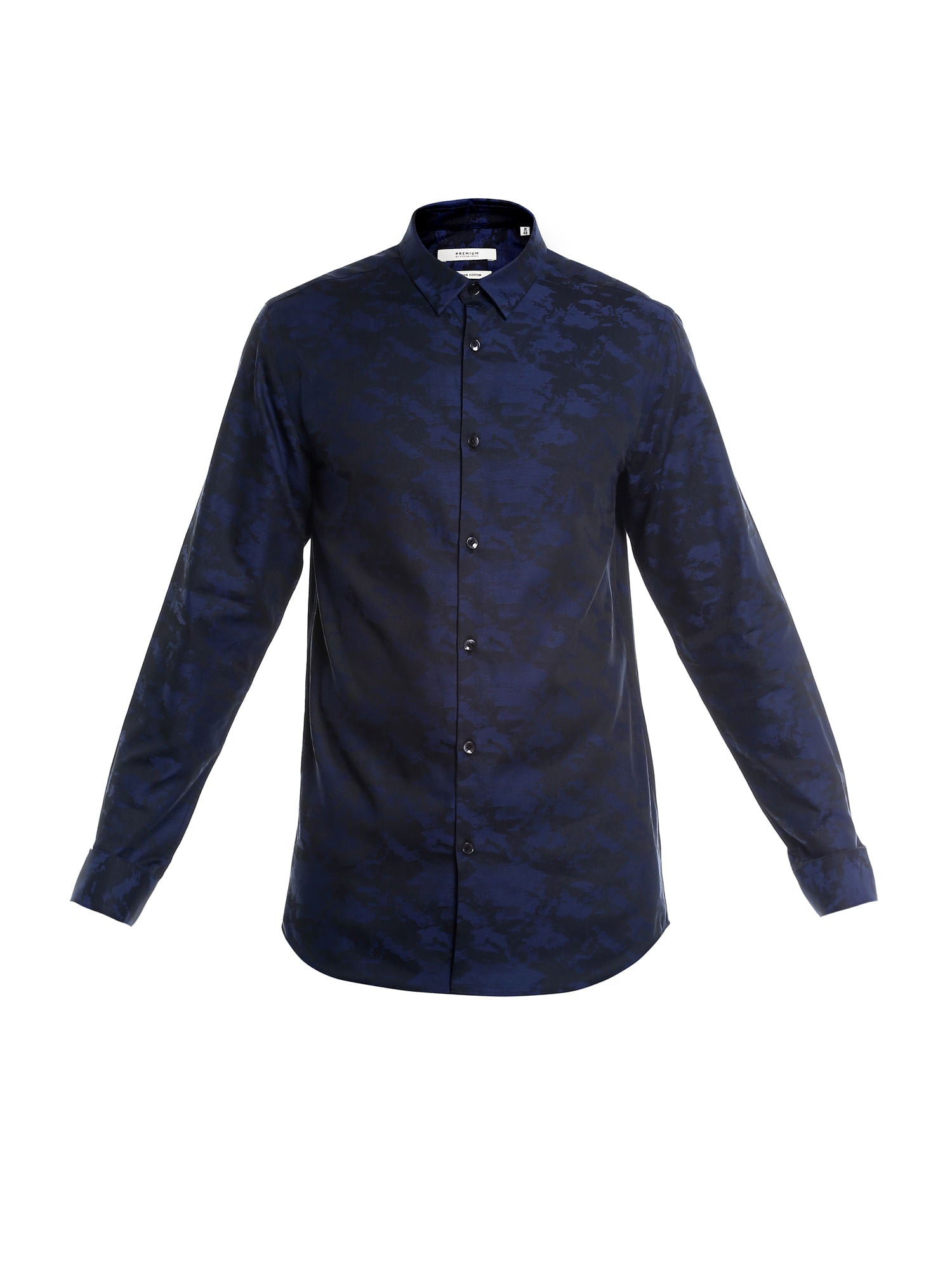 Dark Blue Printed Slim Fit Shirt