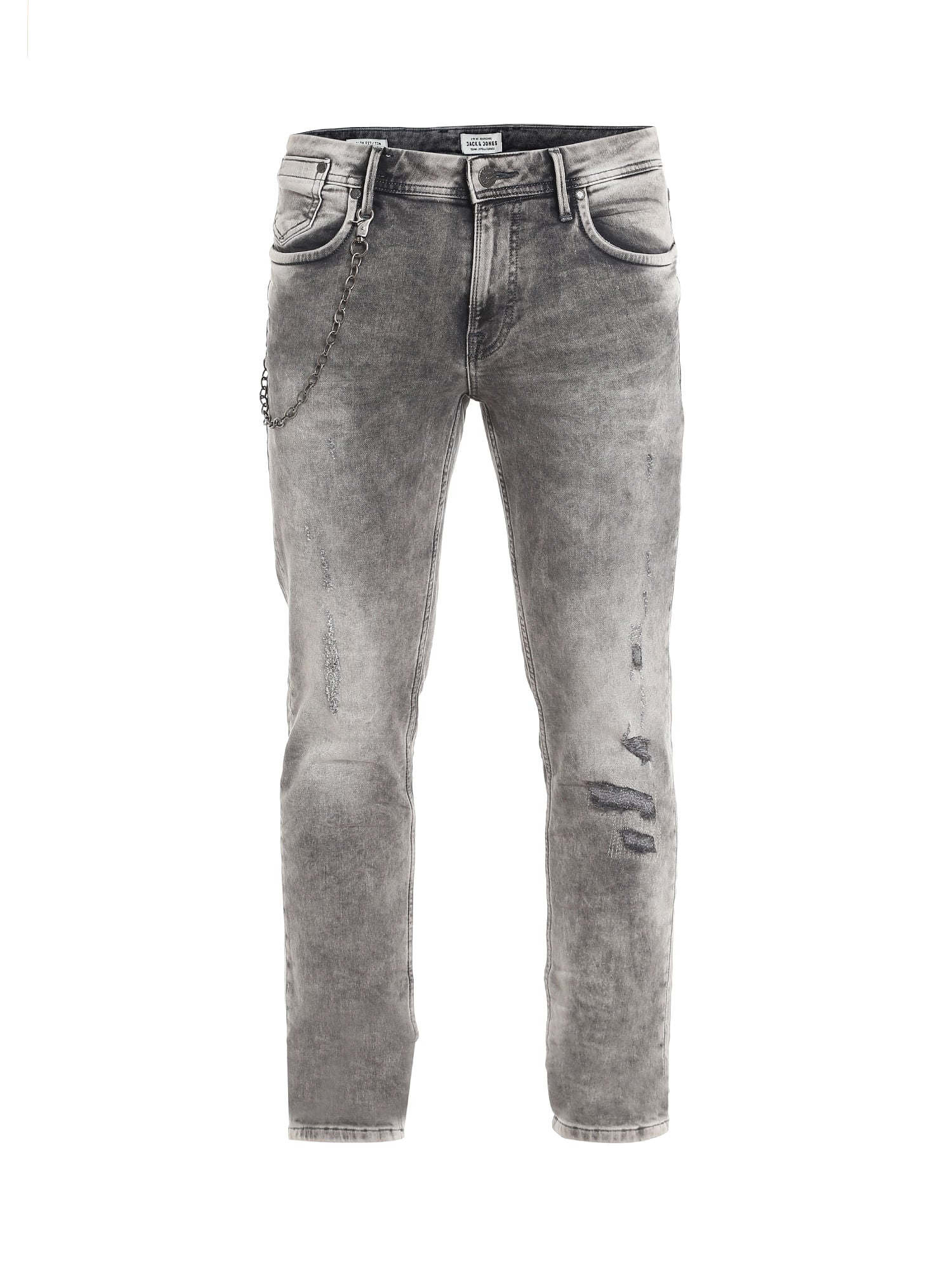 Grey Heavy Distressed Slim Fit Jeans