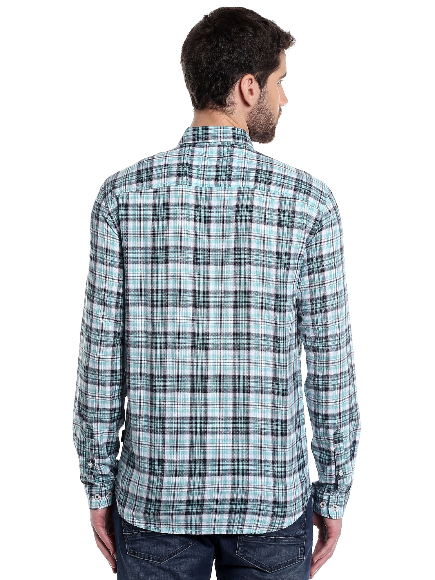 Aqua Blue Long Sleeves Check Shirt
