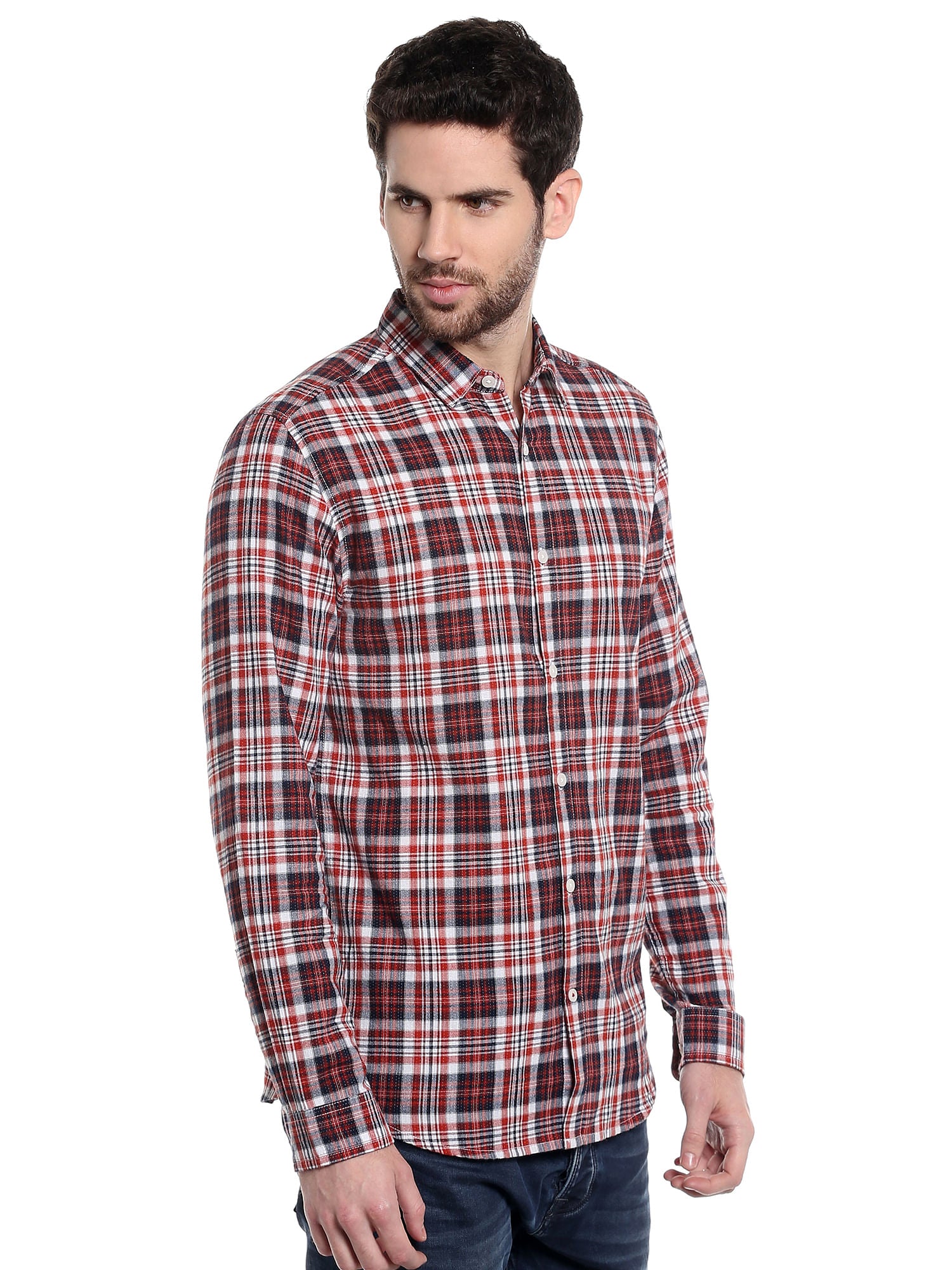 Red Long Sleeves Check Shirt