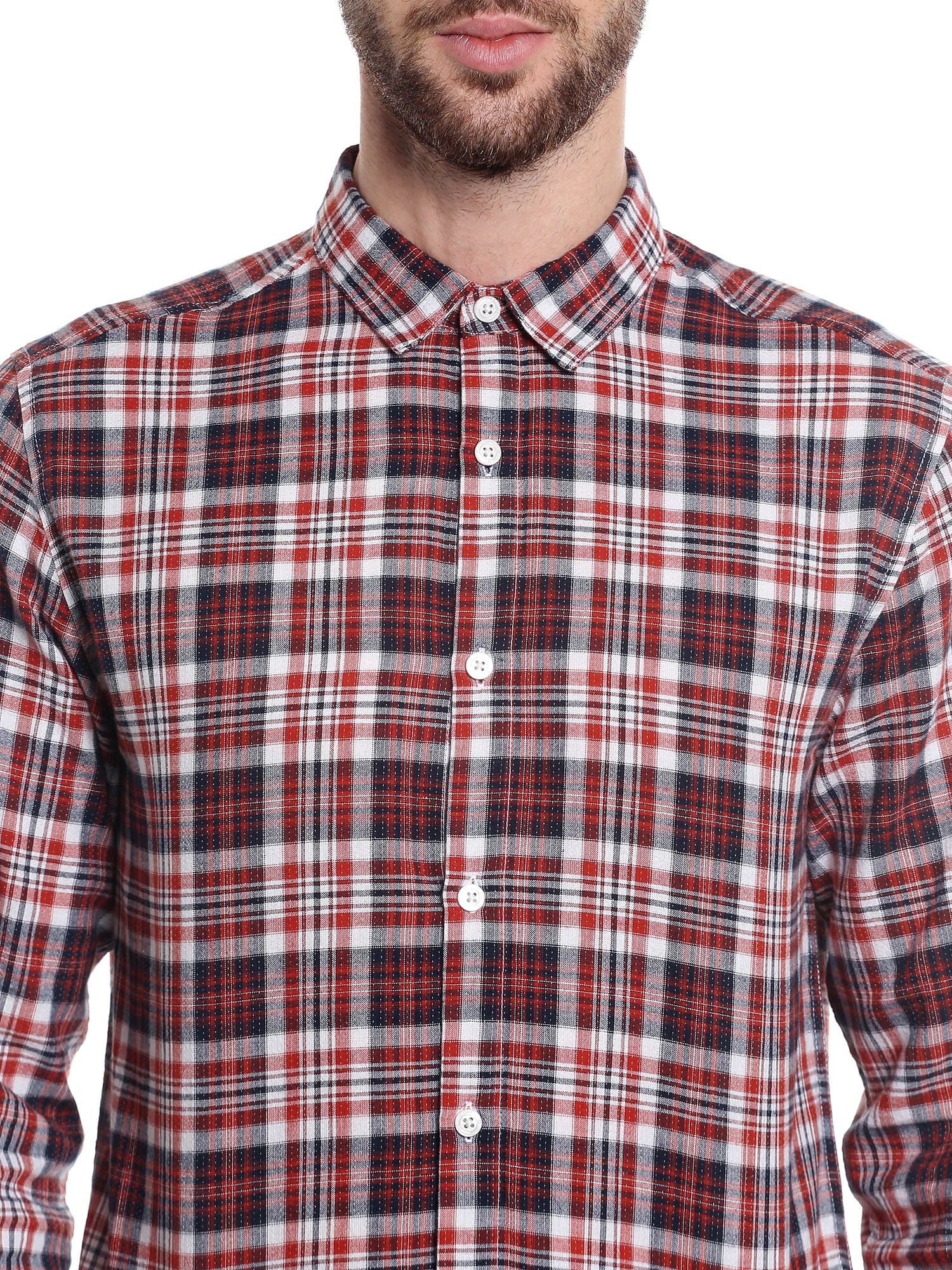 Red Long Sleeves Check Shirt