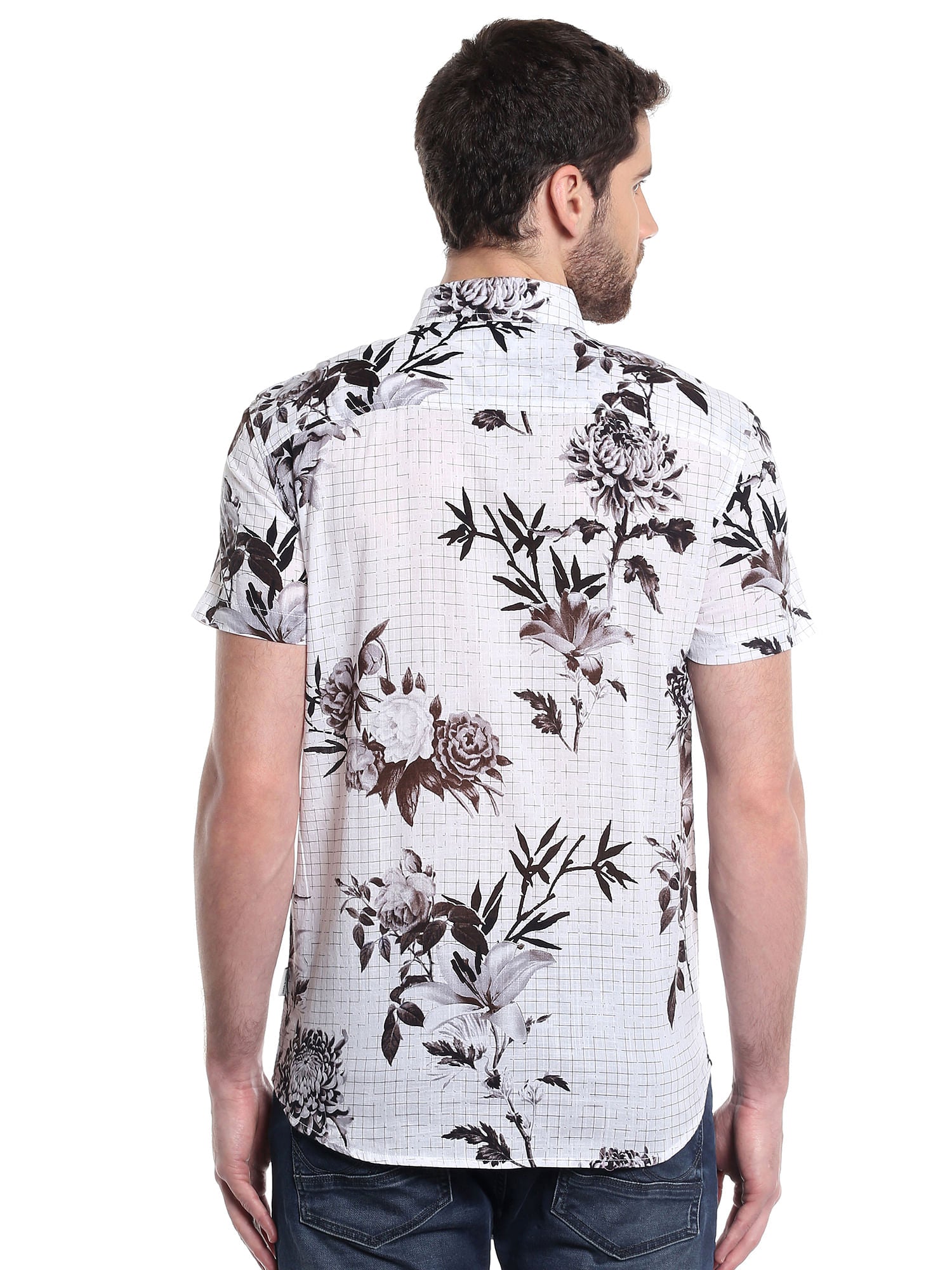 White Floral Print Slim Fit Shirt