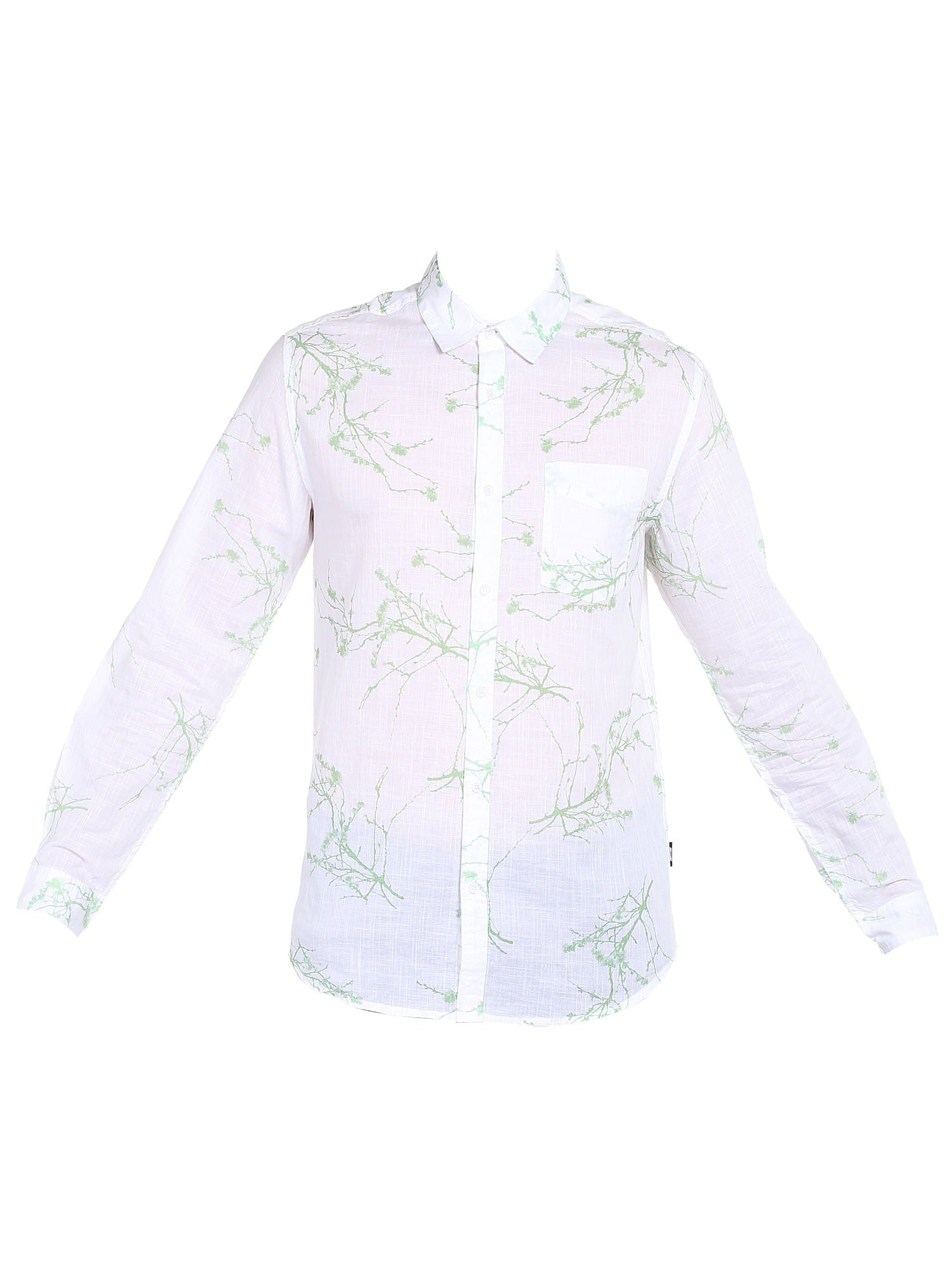 White Foliage Print Slim Fit Shirt