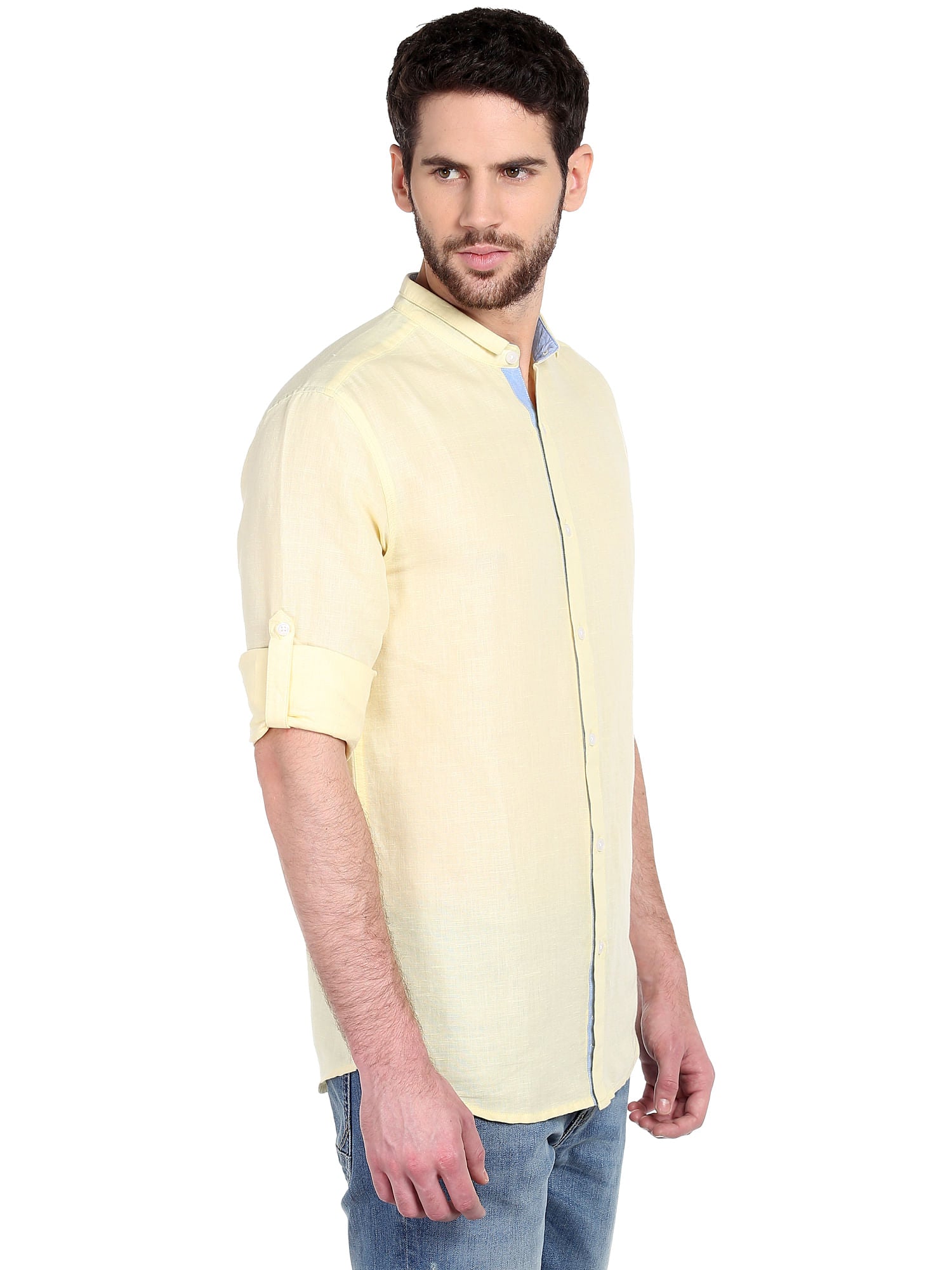 Yellow Mandarin Collar Shirt