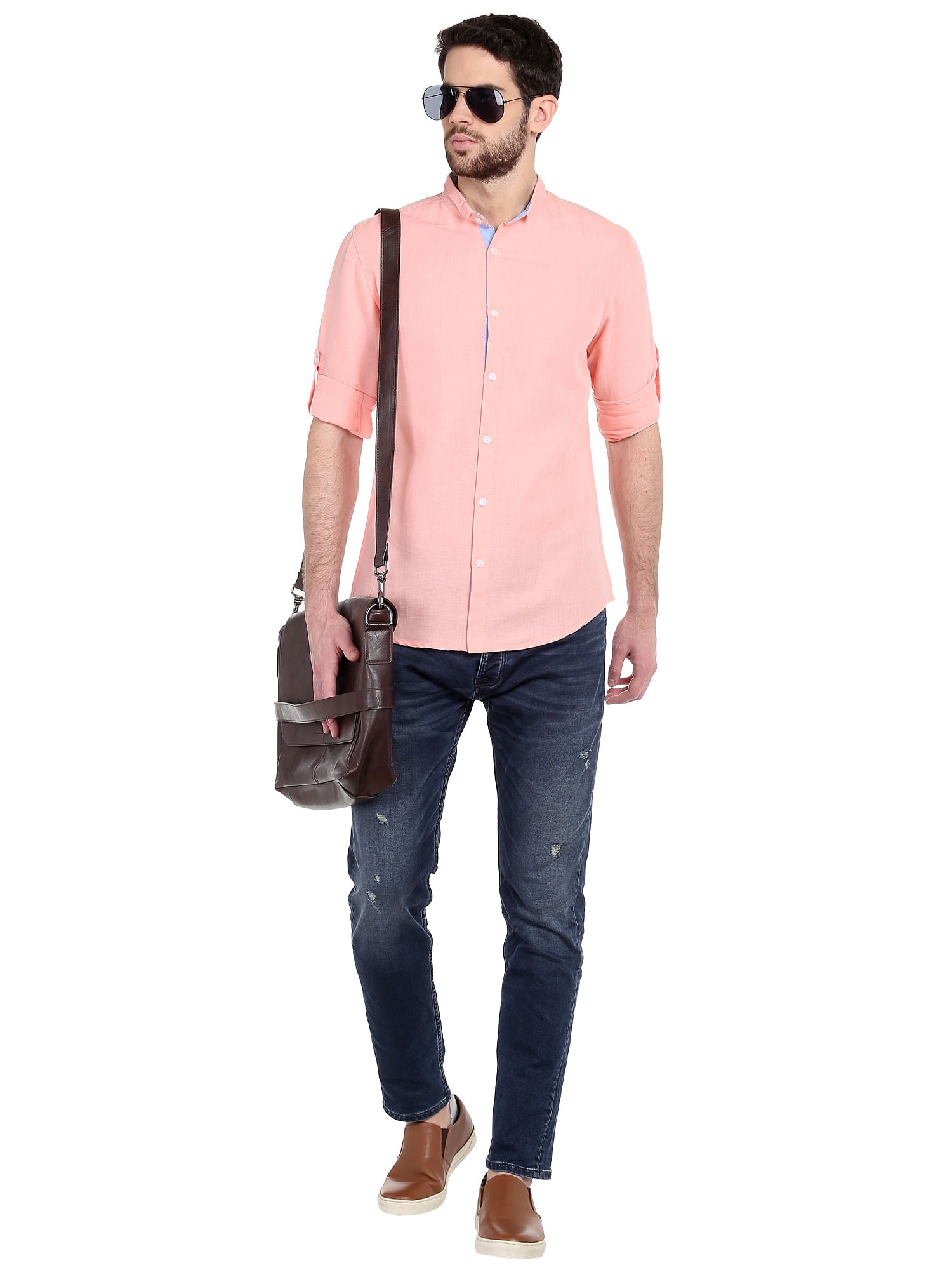 Peach Mandarin Collar Shirt