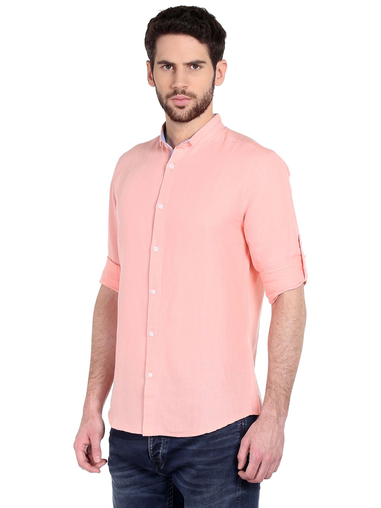 Peach Mandarin Collar Shirt