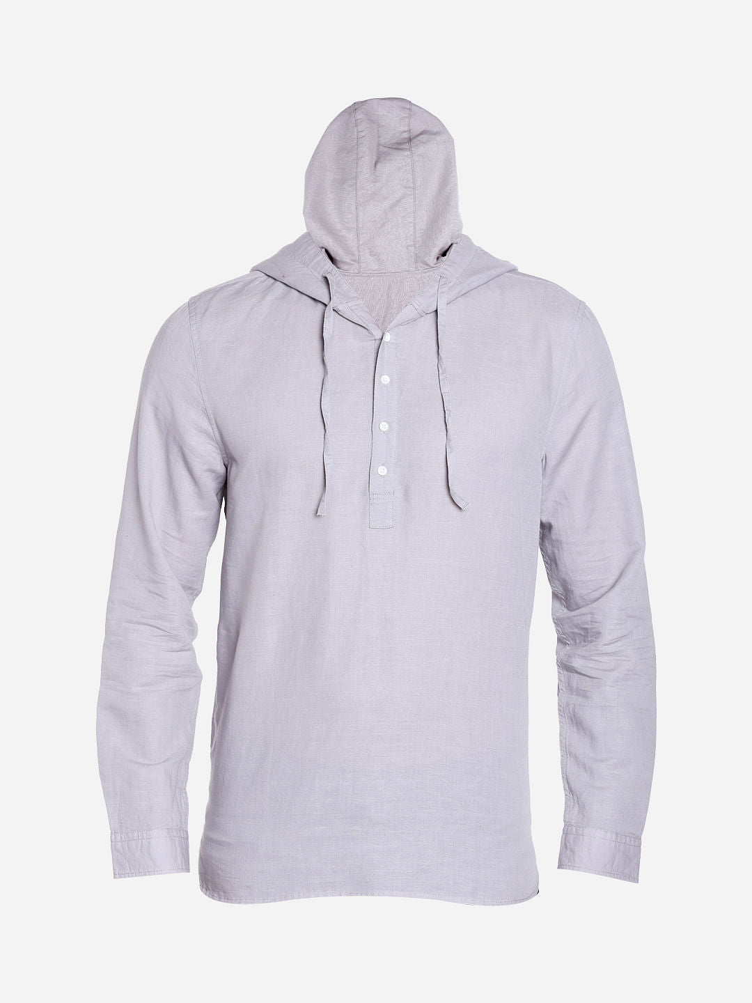 Grey Linen Hoodie Shirt
