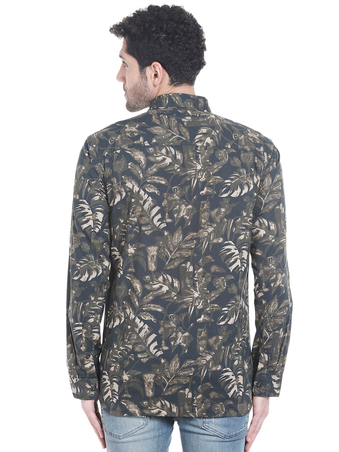 Black Tropical Print Long Sleeves Shirt
