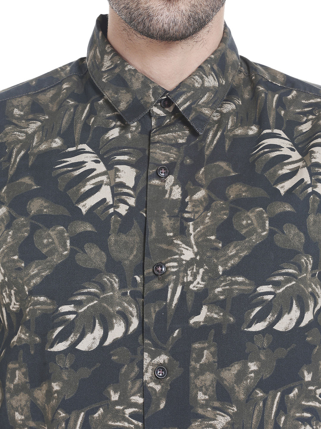 Black Tropical Print Long Sleeves Shirt