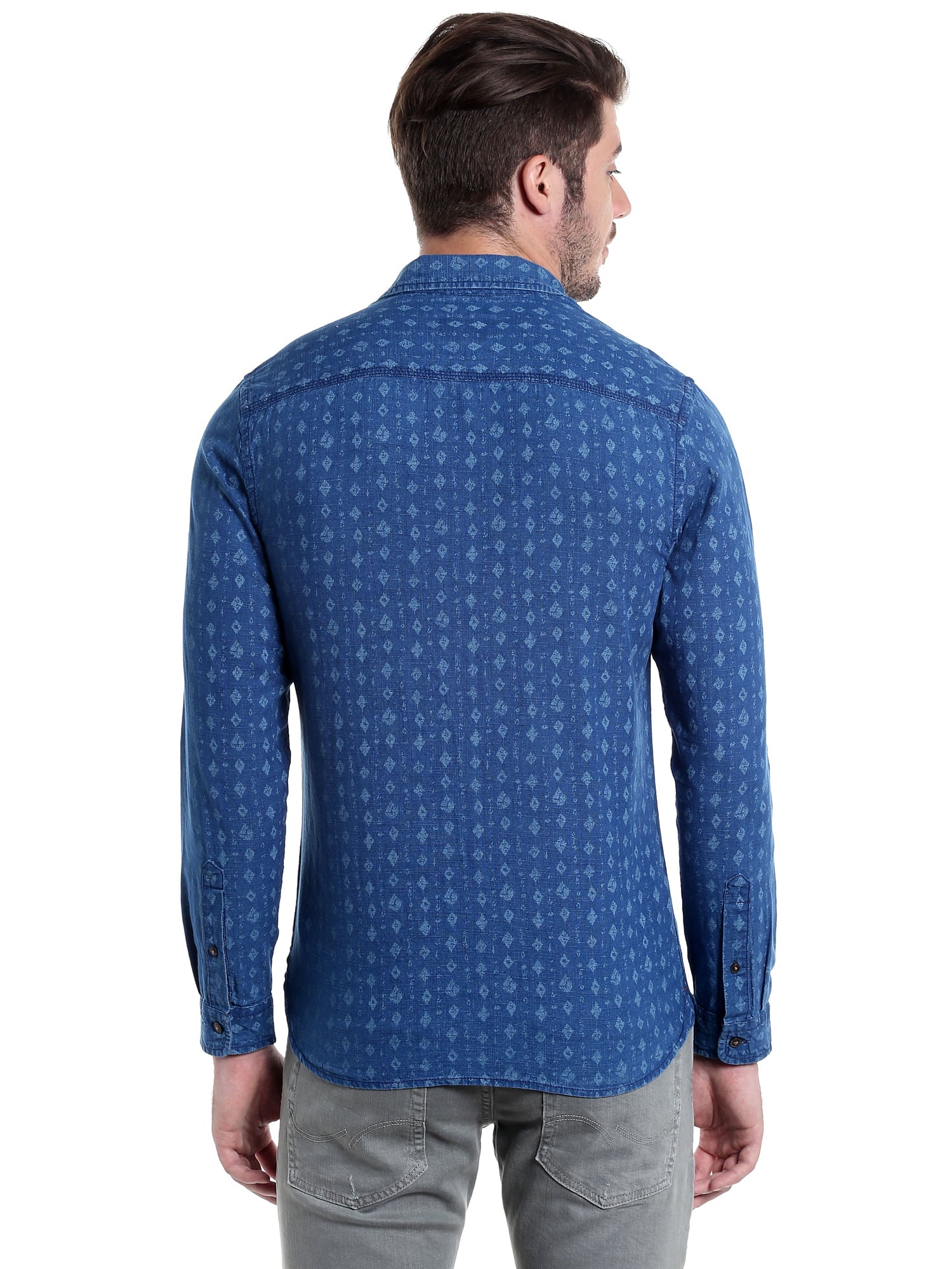 Blue Printed Slim Fit Shirt