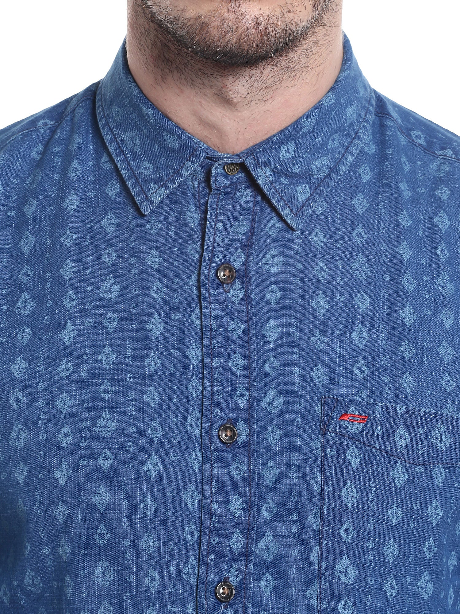 Blue Printed Slim Fit Shirt