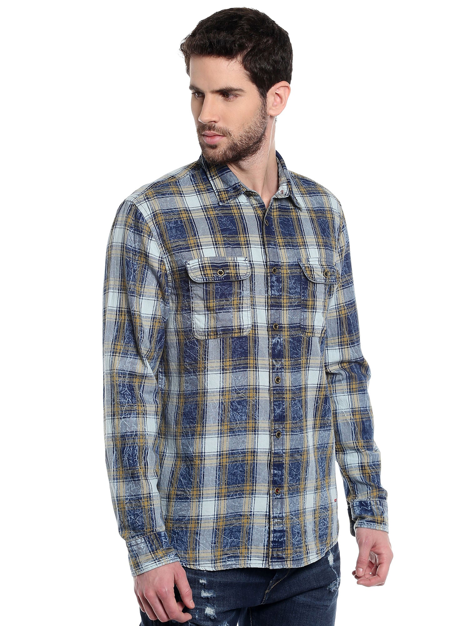 Beige Check Slim Fit Shirt