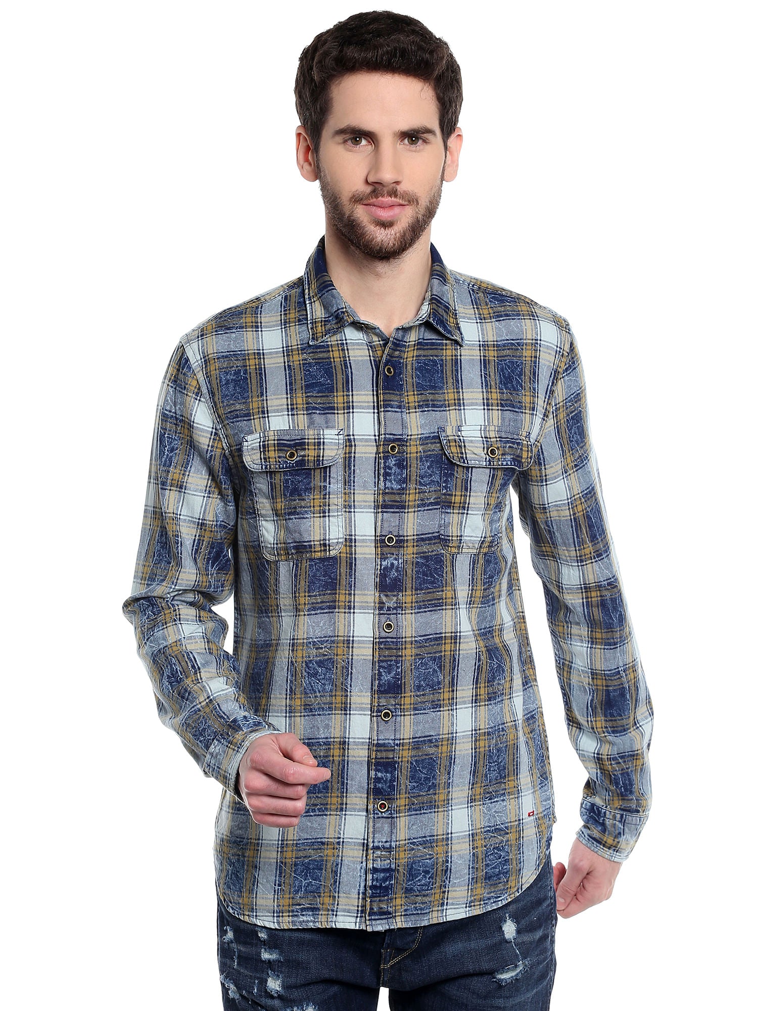 Beige Check Slim Fit Shirt
