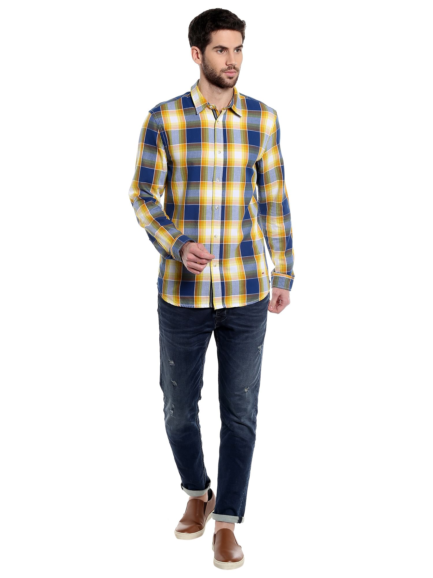 Yellow Check Slim Fit Shirt