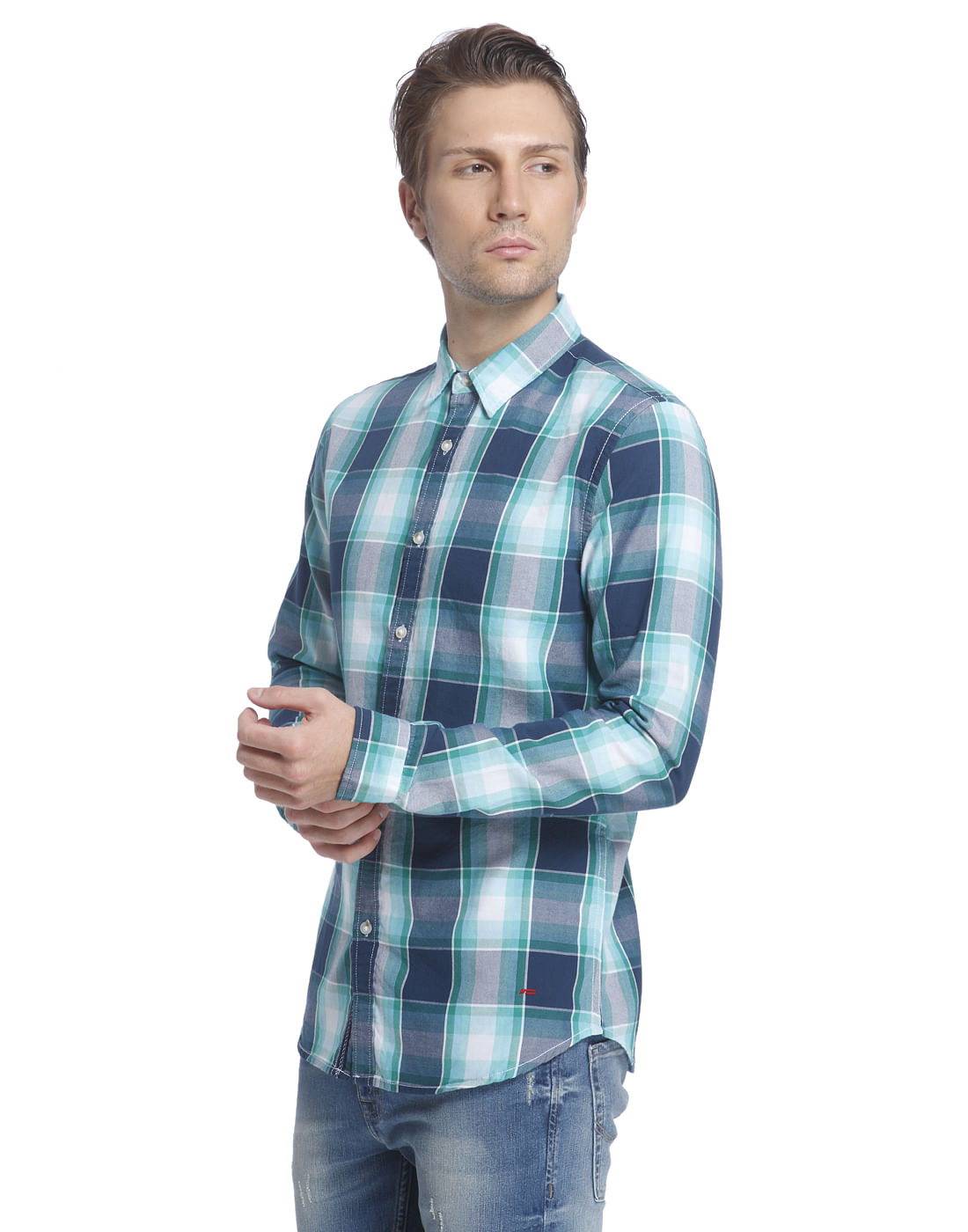 Turquoise Check Slim Fit Shirt