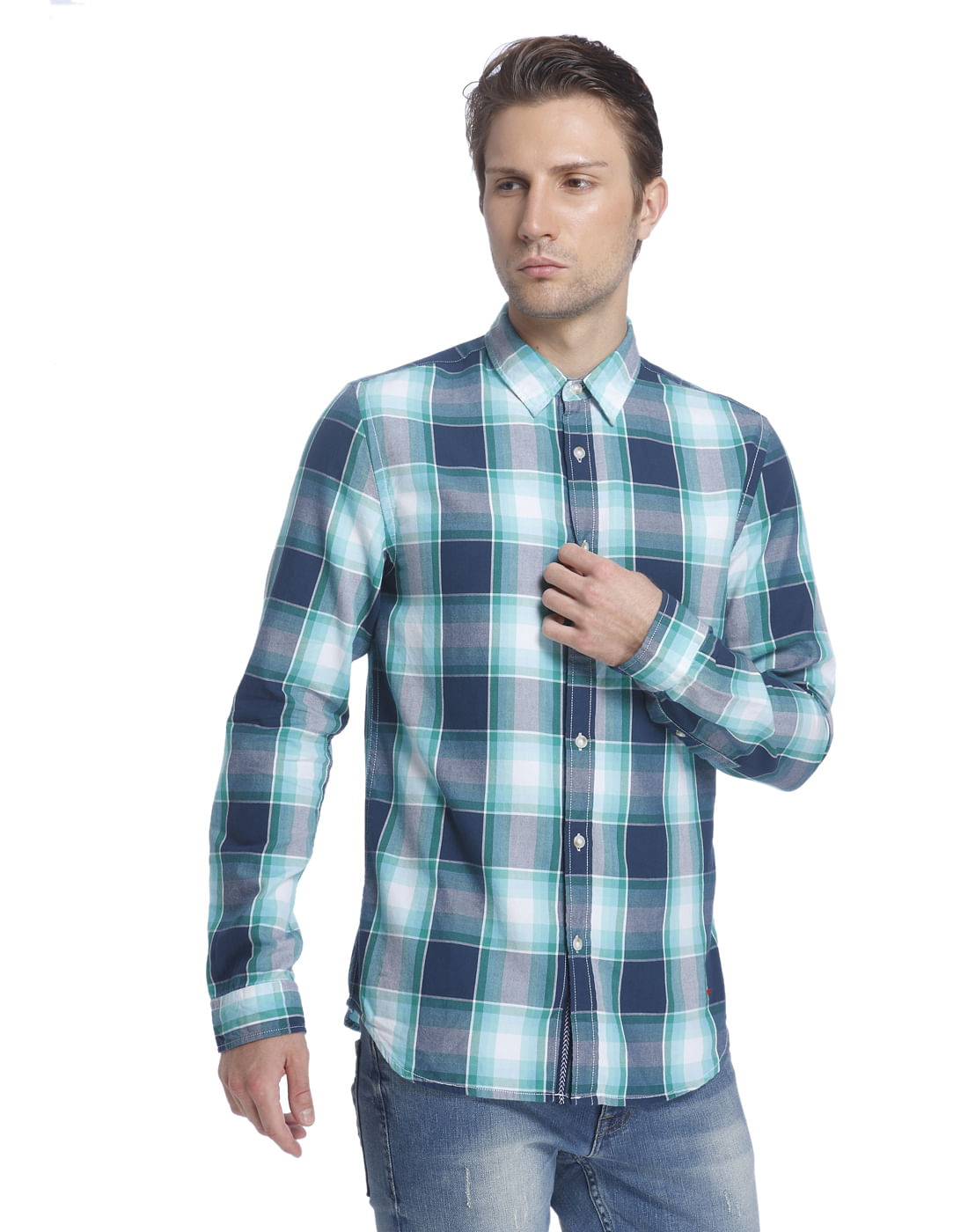 Turquoise Check Slim Fit Shirt