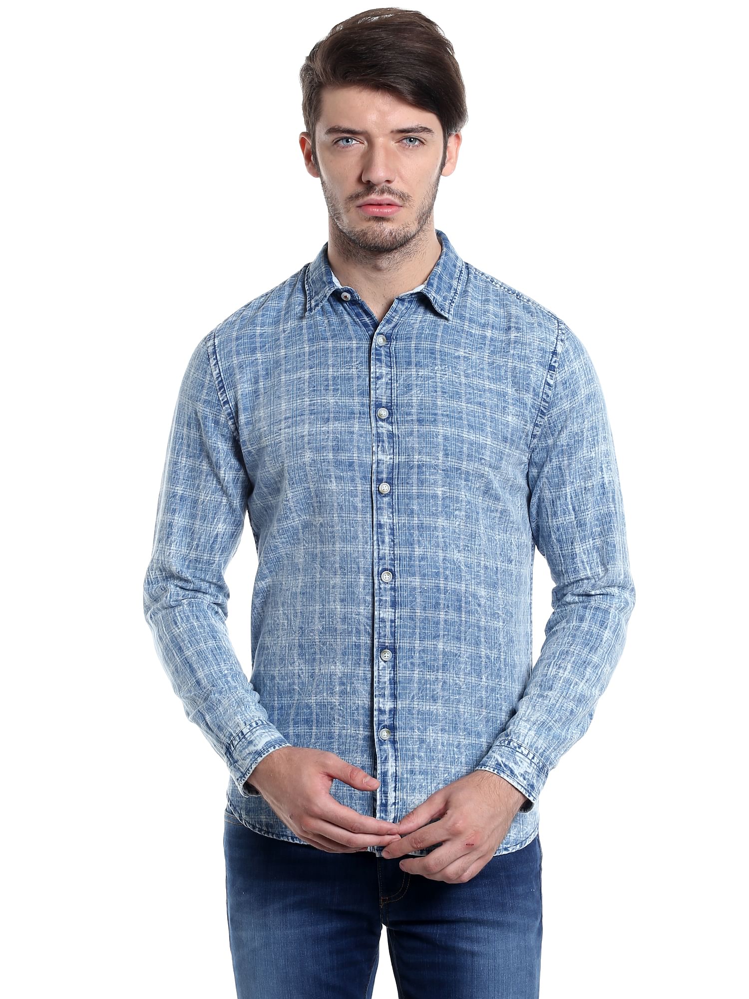 Light Blue Denim Check Shirt