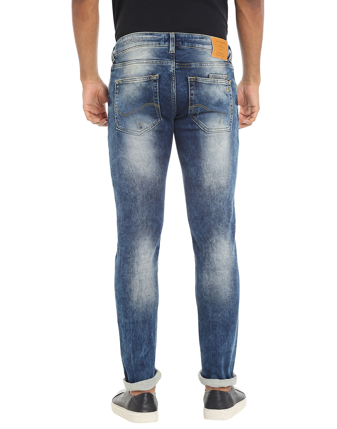 Blue Distressed Low Rise Slim Fit Jeans