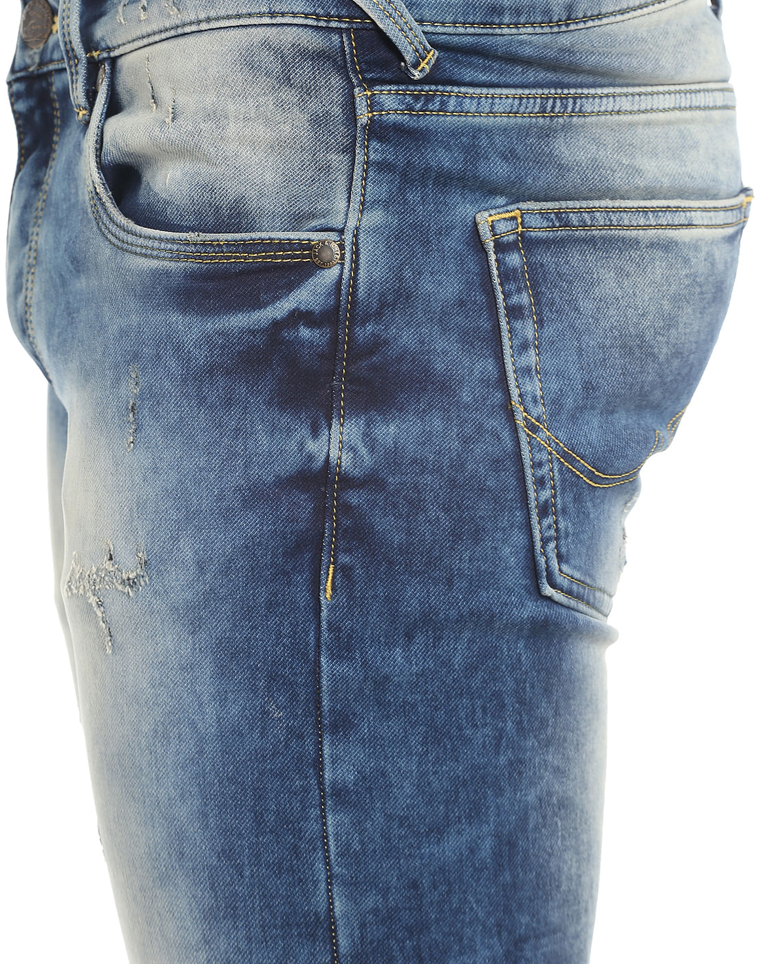 Blue Distressed Low Rise Slim Fit Jeans