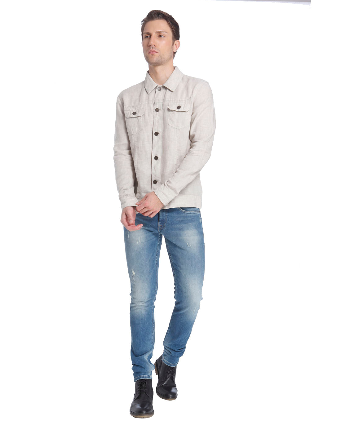 Beige Linen Linen Jacket