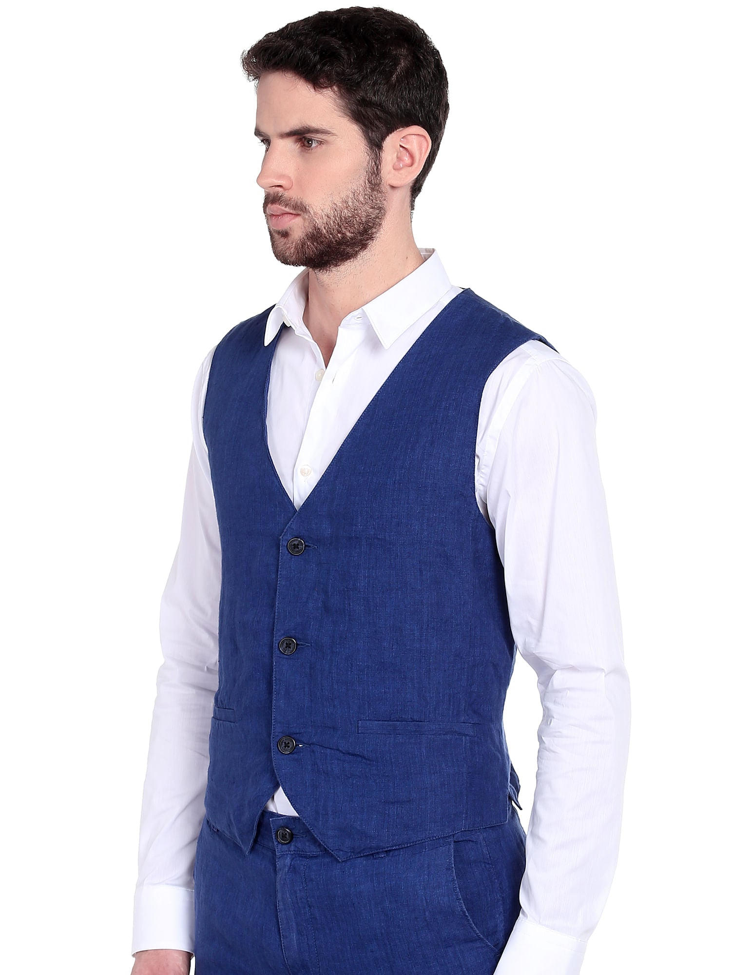 Blue Linen Waist Coat